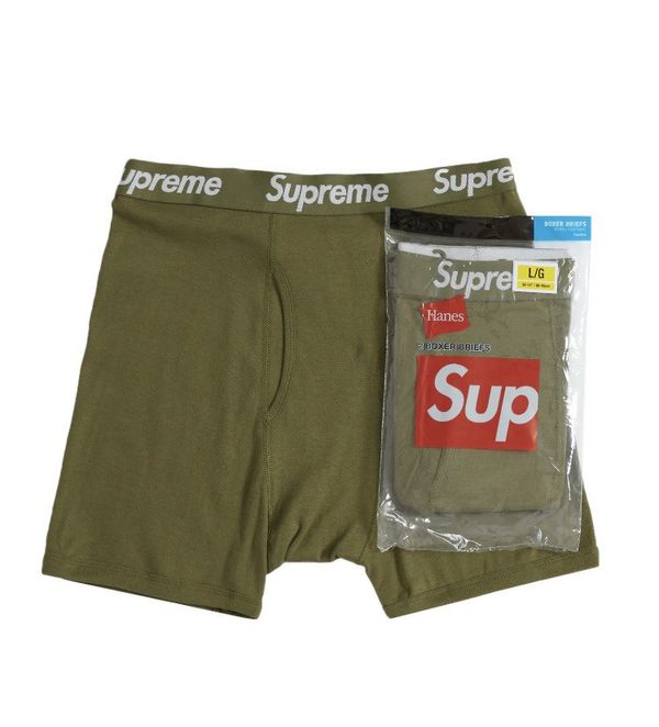 Supreme Supreme Hanes Boxer Briefs Olive Medium (2-Pack) | Grailed