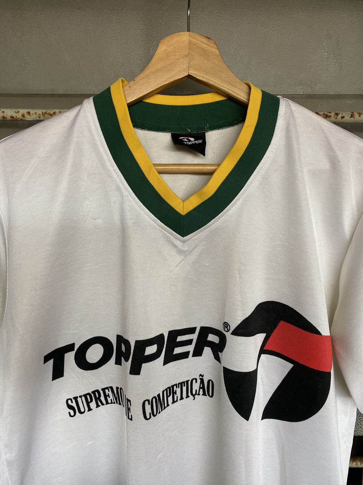 image of Vintage '90 Topper Spellout Soccer Jersey in White, Men's (Size Medium)