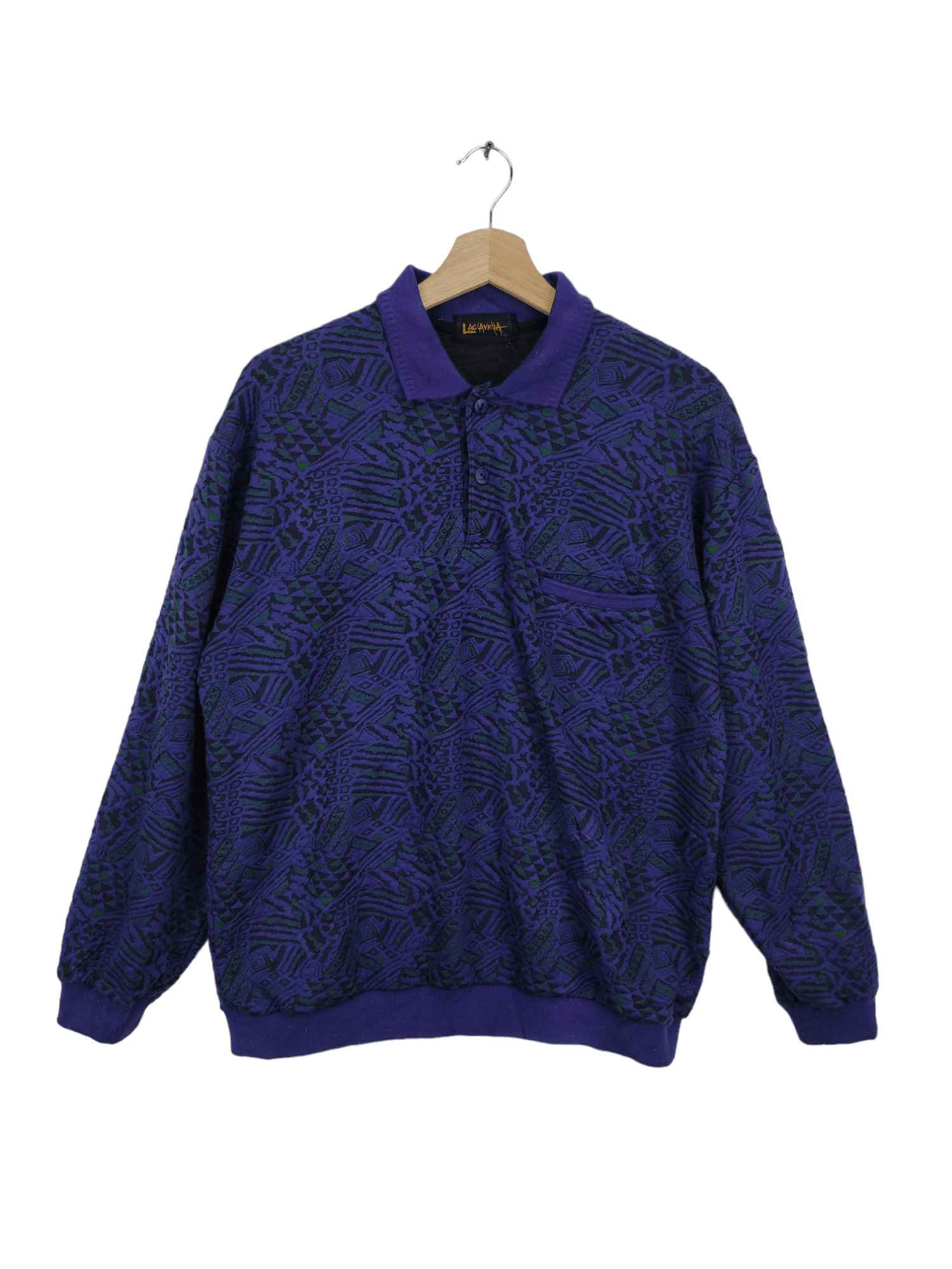 image of Vintage Polo Shirt Long Sleeve Abstract Motif, Men's (Size Medium)