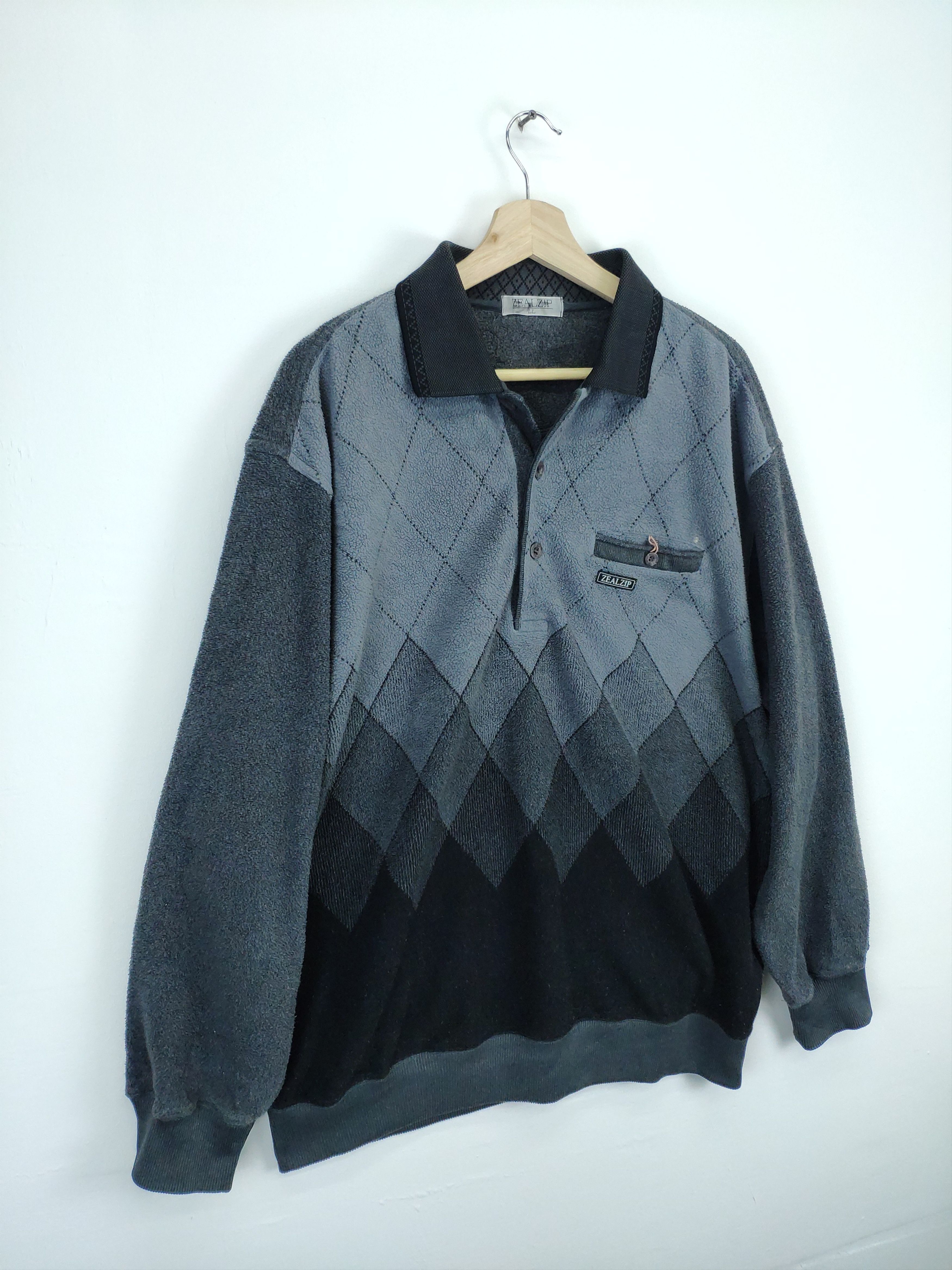 Japanese Brand × Vintage Steal 💥 Vintage Polo Long Sleeve Shirt Fleece Diamond Size US L / EU 52-54 / 3 - 3 Thumbnail