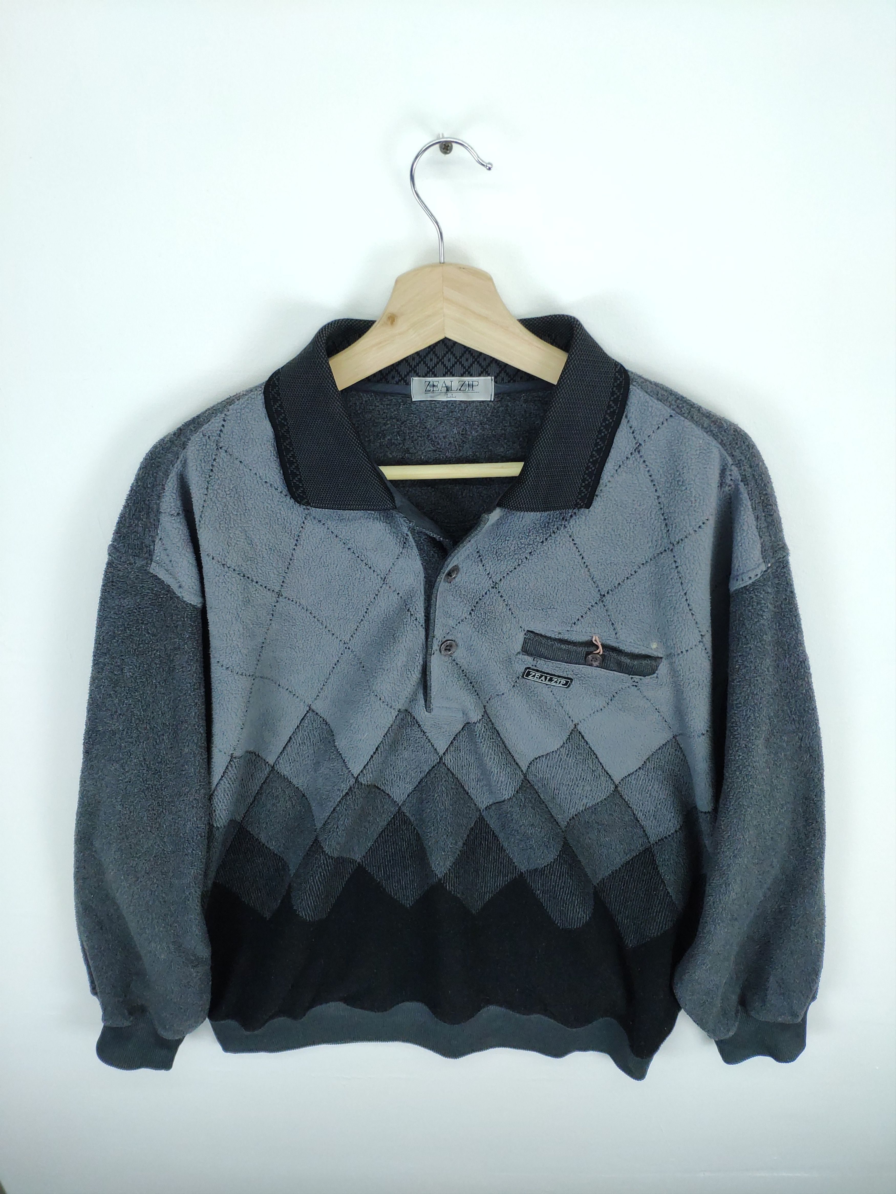 Japanese Brand × Vintage Steal 💥 Vintage Polo Long Sleeve Shirt Fleece Diamond Size US L / EU 52-54 / 3 - 4 Thumbnail