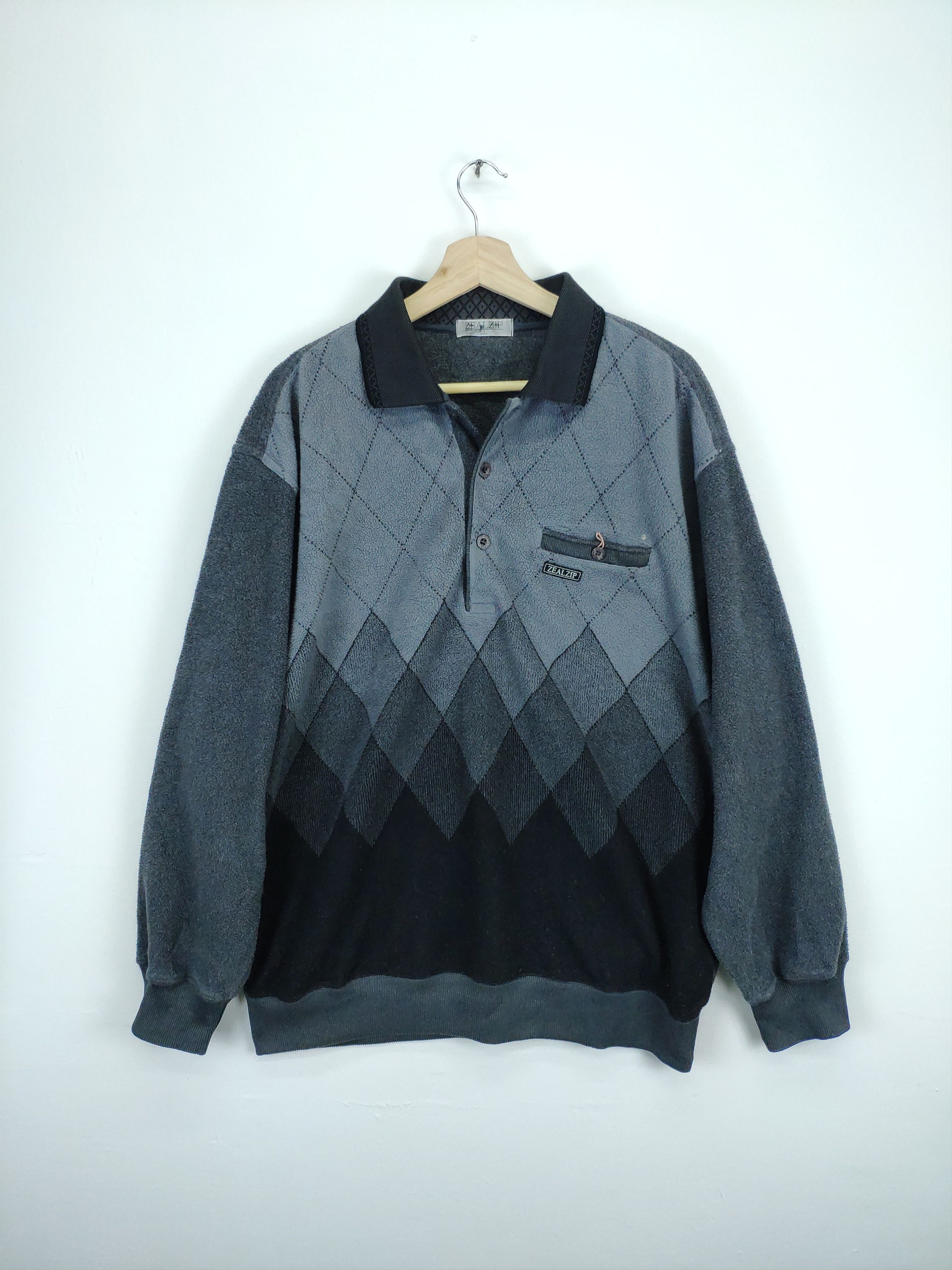 Japanese Brand × Vintage Steal 💥 Vintage Polo Long Sleeve Shirt Fleece Diamond Size US L / EU 52-54 / 3 - 1 Thumbnail