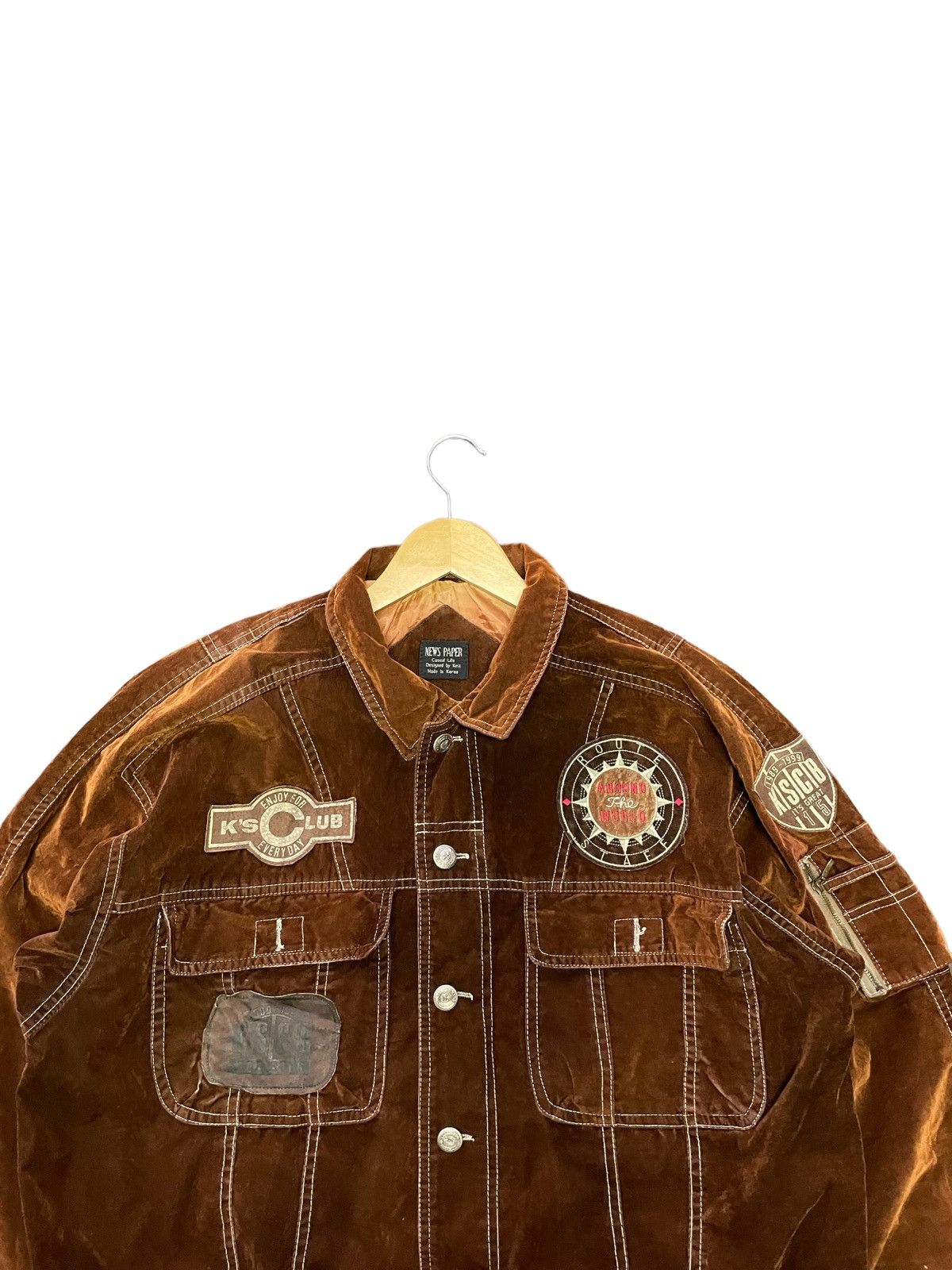 Japanese Brand Vintage News Paper Velvet Jacket Size US L / EU 52-54 / 3 - 3 Thumbnail