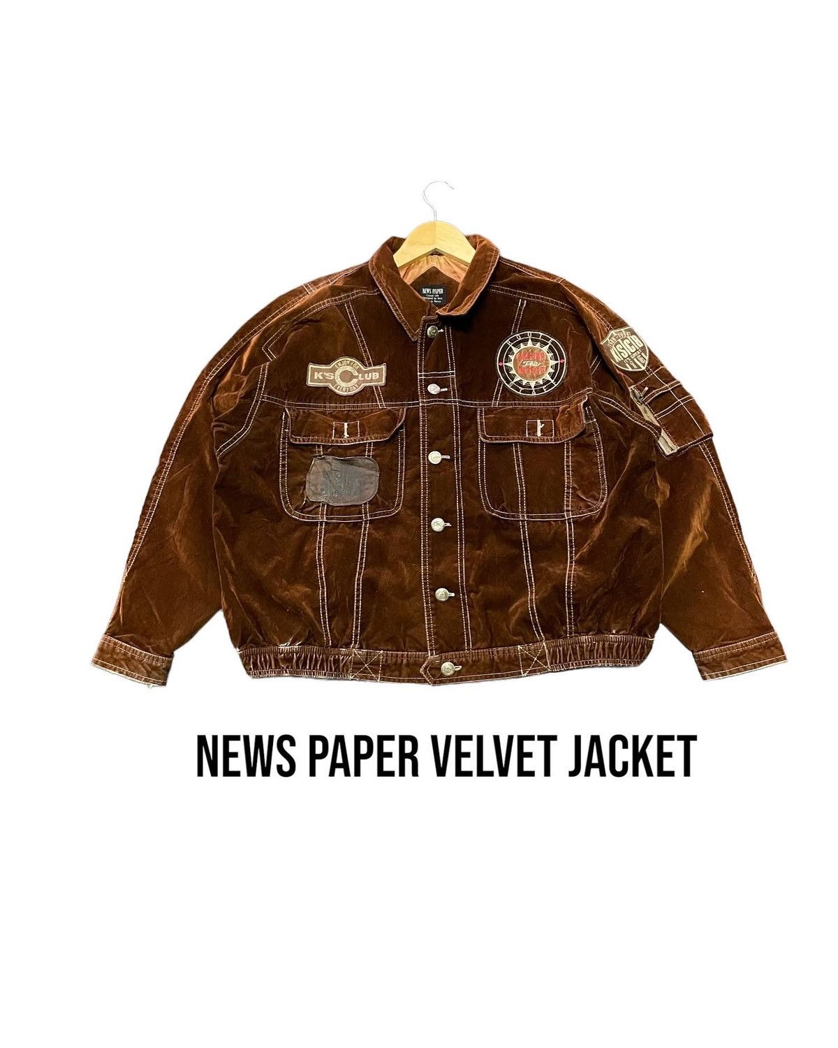 Japanese Brand Vintage News Paper Velvet Jacket Size US L / EU 52-54 / 3 - 1 Thumbnail