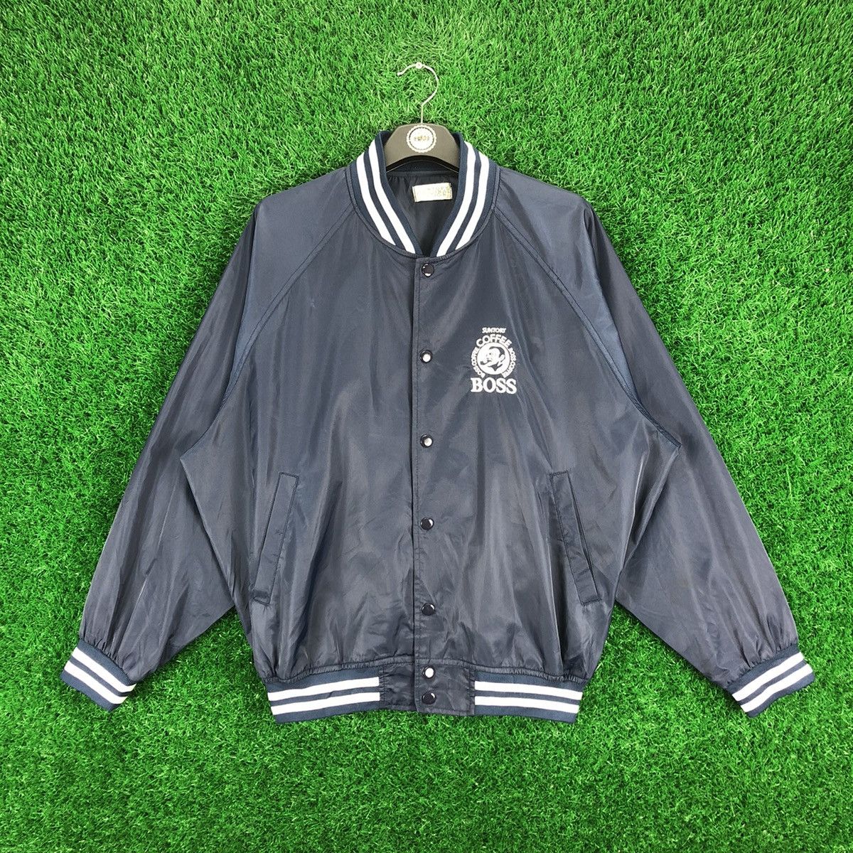 image of Vintage Coffee Boss Nylon Bomber Style Jacket in Blue, Men's (Size Medium)
