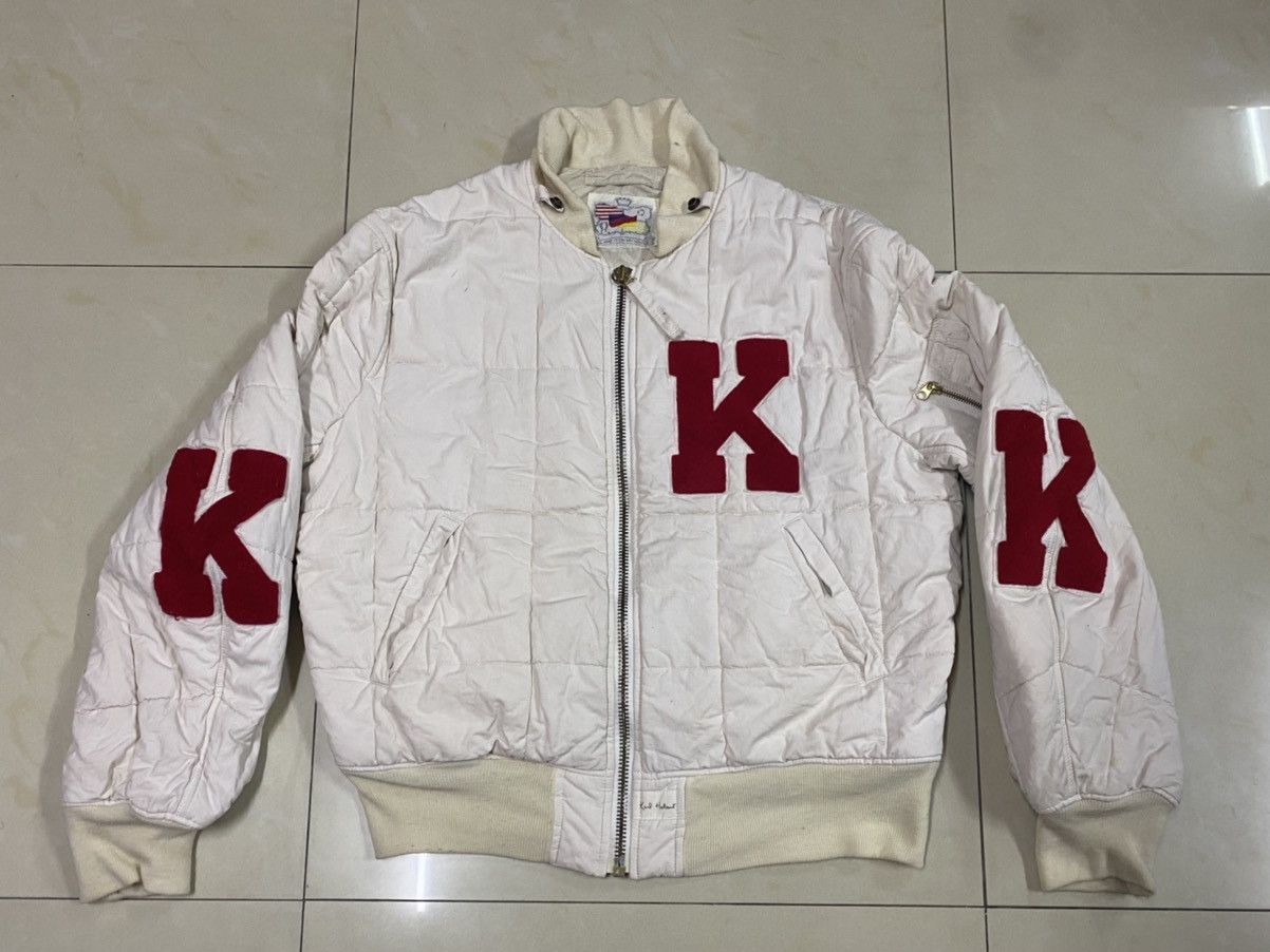 image of Vintage Karl Helmut Bomber Jacket in Cream/Red, Men's (Size Medium)