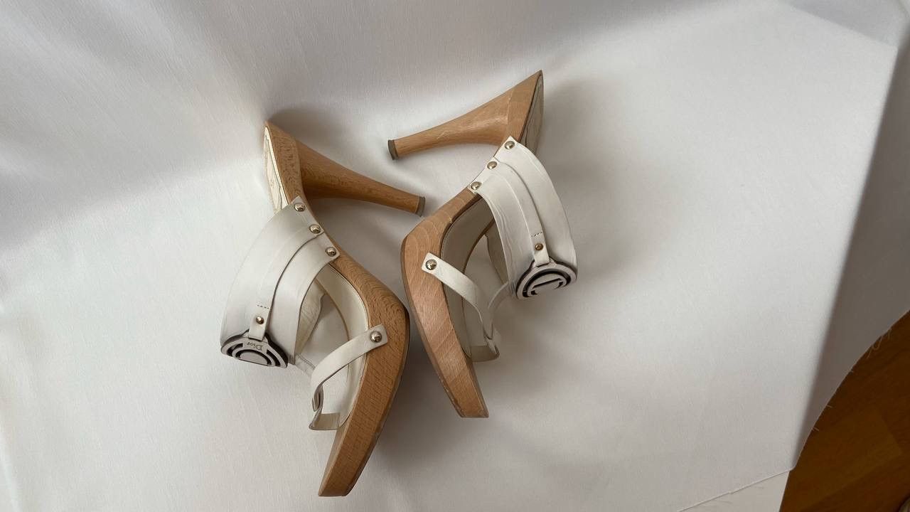 Dior christian dior paris white leather wood heels Size US 7 / IT 37 - 7 Thumbnail