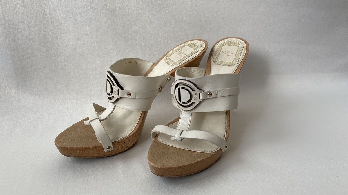 Dior christian dior paris white leather wood heels Size US 7 / IT 37 - 1 Thumbnail