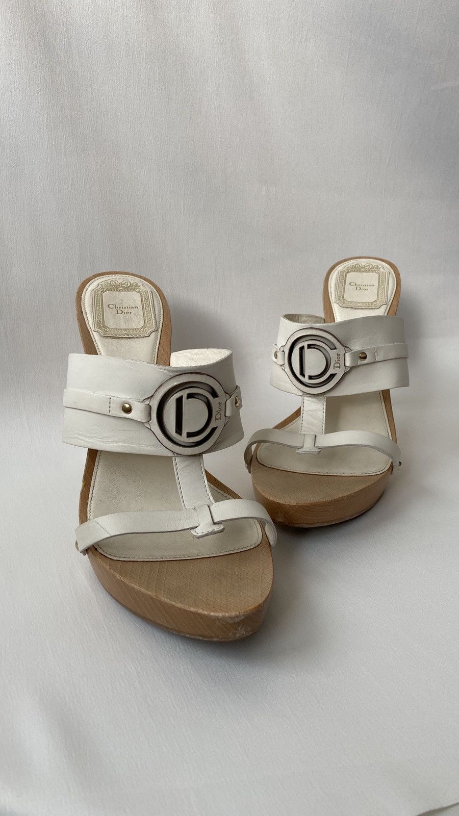 Dior christian dior paris white leather wood heels Size US 7 / IT 37 - 3 Thumbnail