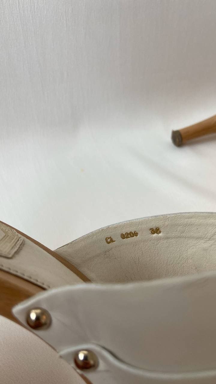 Dior christian dior paris white leather wood heels Size US 7 / IT 37 - 6 Thumbnail