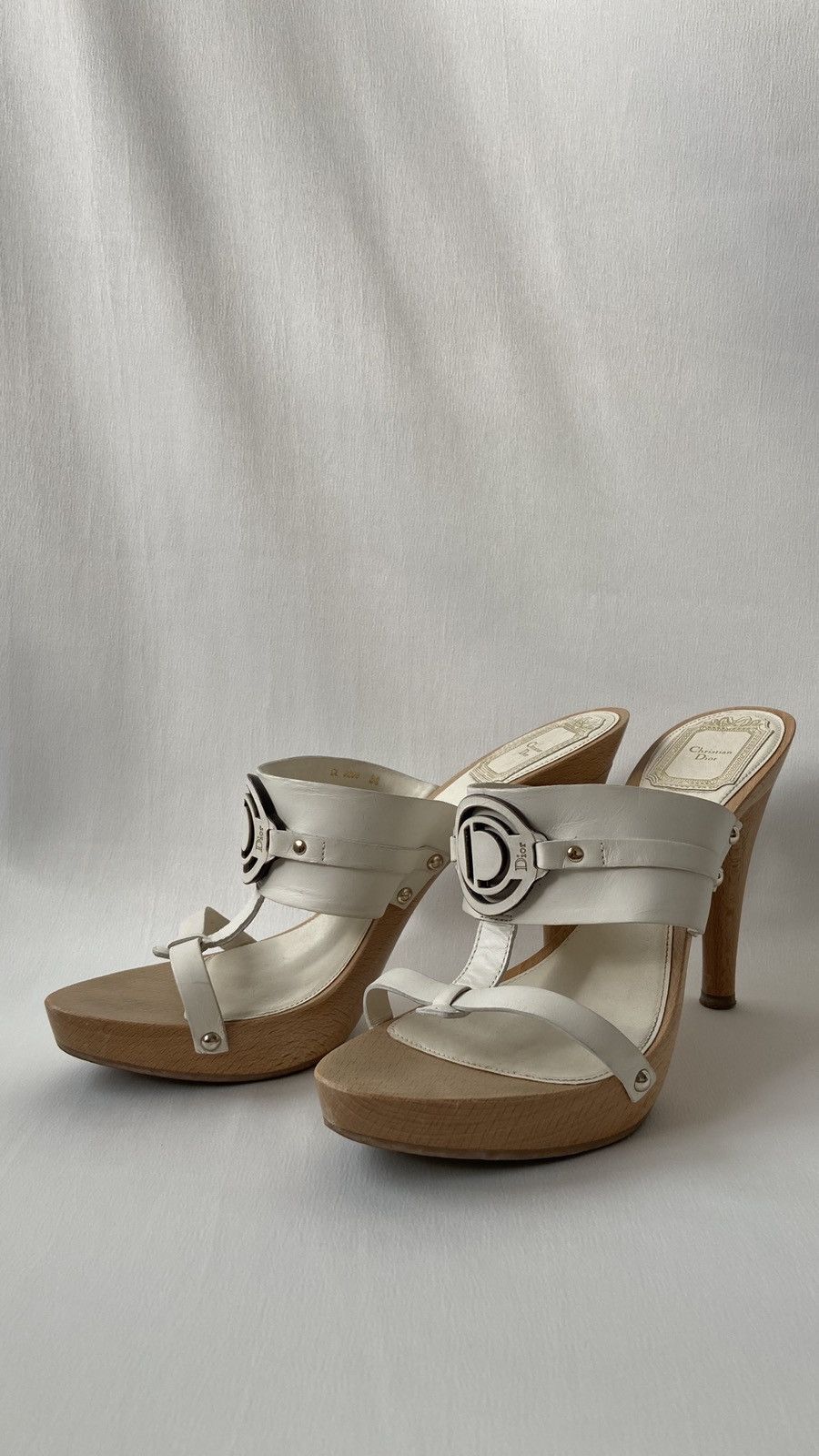 Dior christian dior paris white leather wood heels Size US 7 / IT 37 - 4 Thumbnail