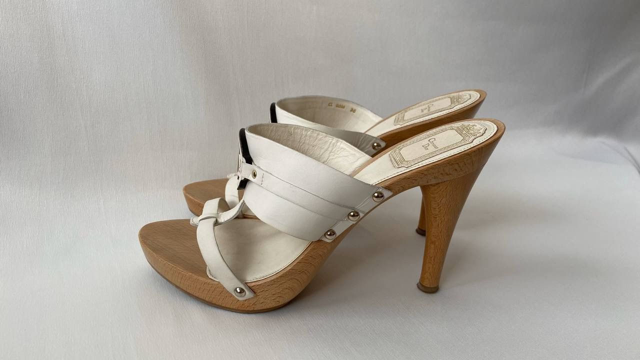 Dior christian dior paris white leather wood heels Size US 7 / IT 37 - 2 Thumbnail