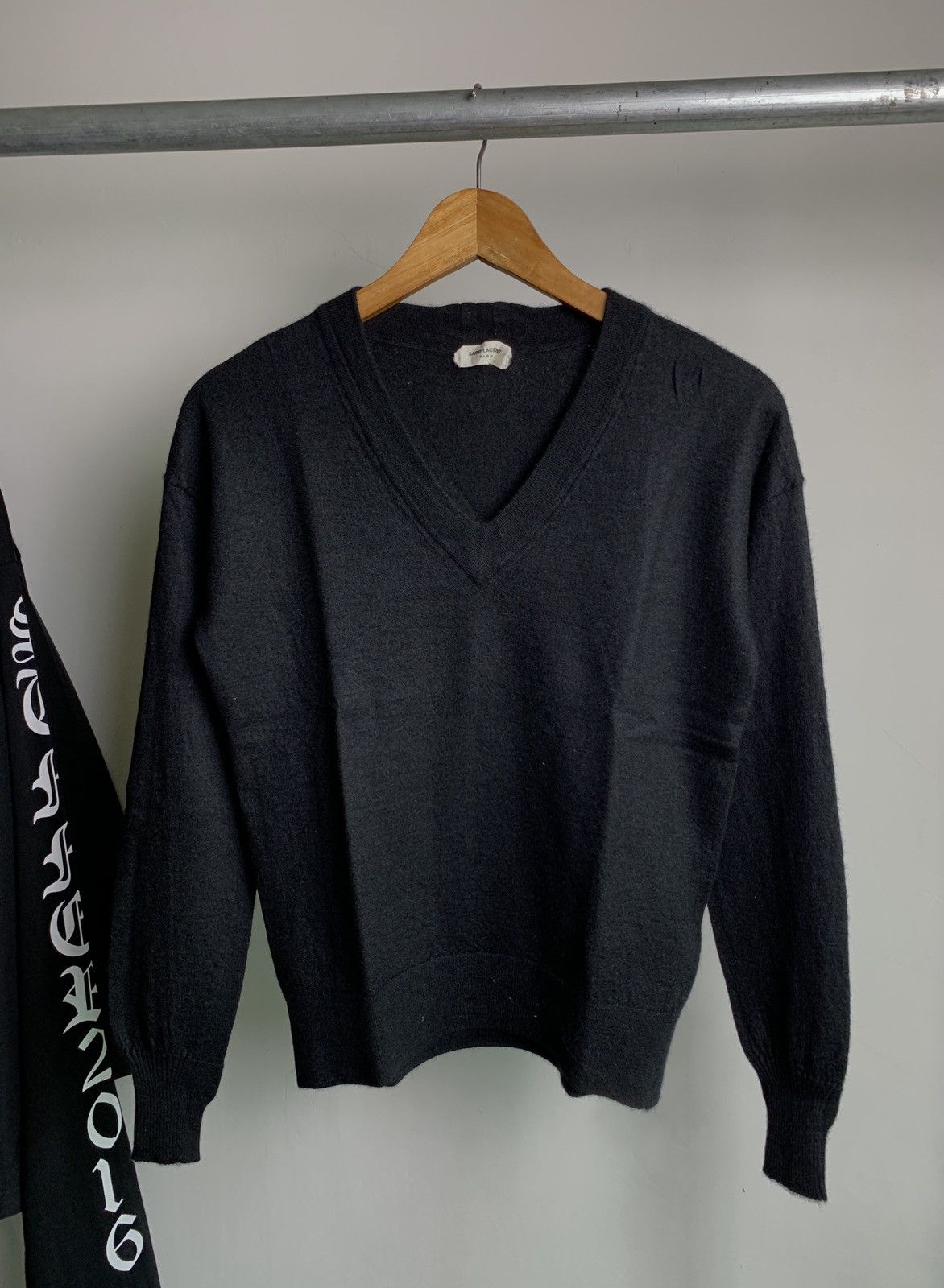 image of Anthony Vaccarello x Saint Laurent Paris 2019 V Neck Cashmere Sweater in Black, Men's (Size Small)