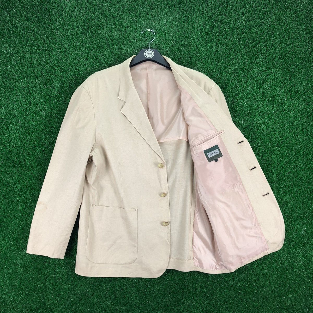 image of Vintage 90's Uniqlo Green Label Blazer Numb Fabric in All Nude, Men's (Size Large)