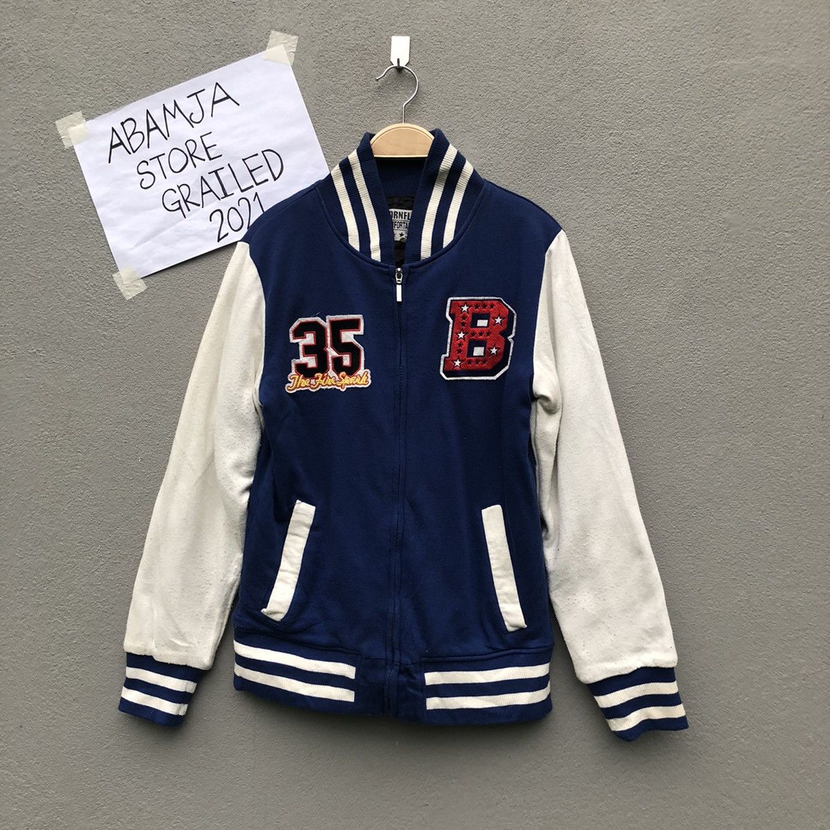 image of Vintage Cornflake Comfortable Embroidered Zipper Ups Jacket in Blue, Men's (Size Small)