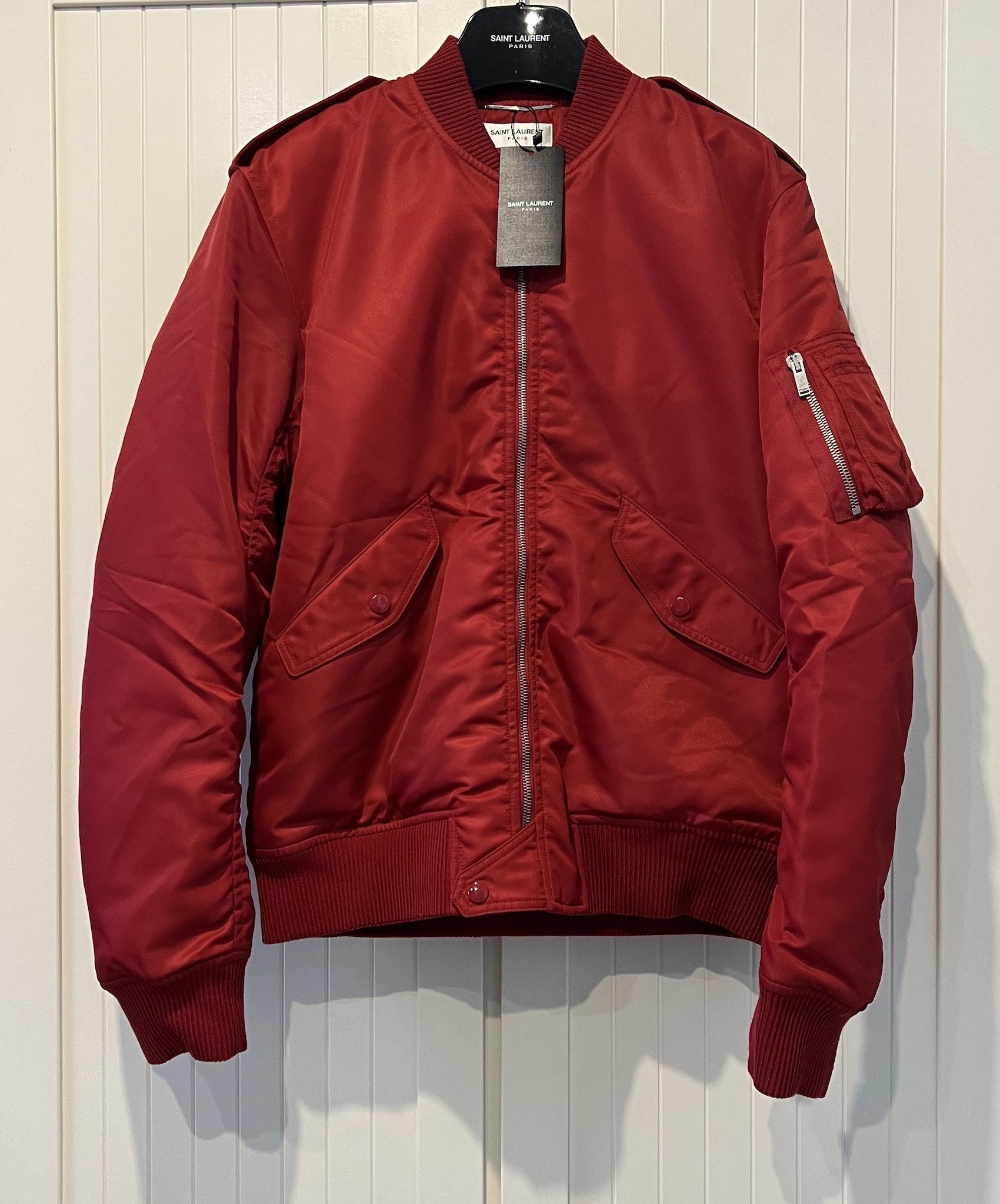 image of Saint Laurent Paris Fw'21 Jacket Bomber Aviator in Red, Men's (Size Medium)