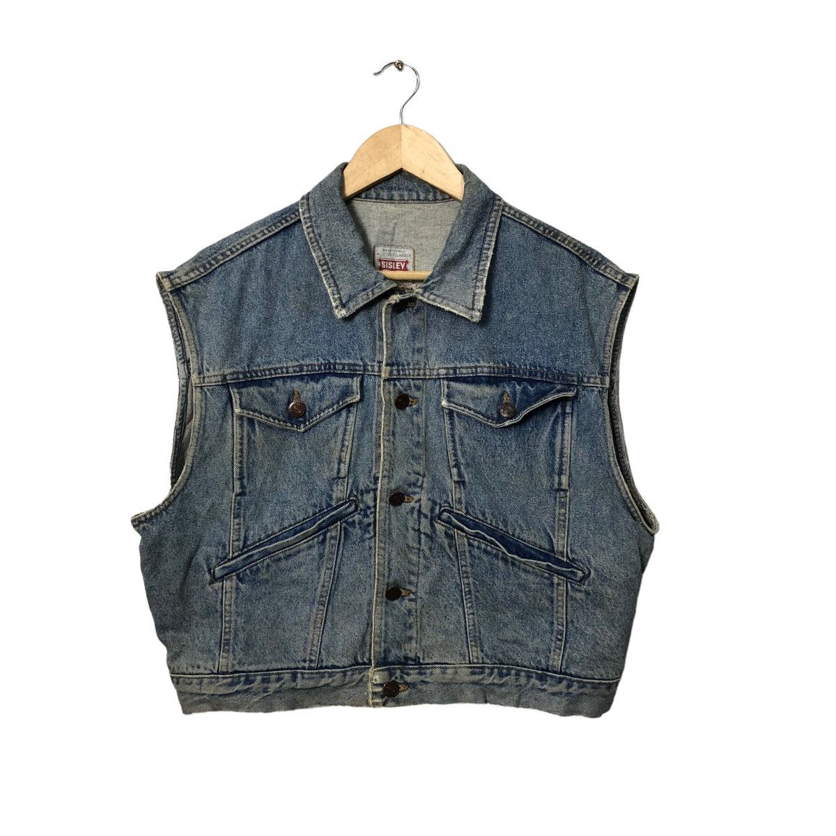 Sisley Vintage Sisley Button Ups Faded Denim Vest Made in Italy Size L / US 10 / IT 46 - 1 Thumbnail