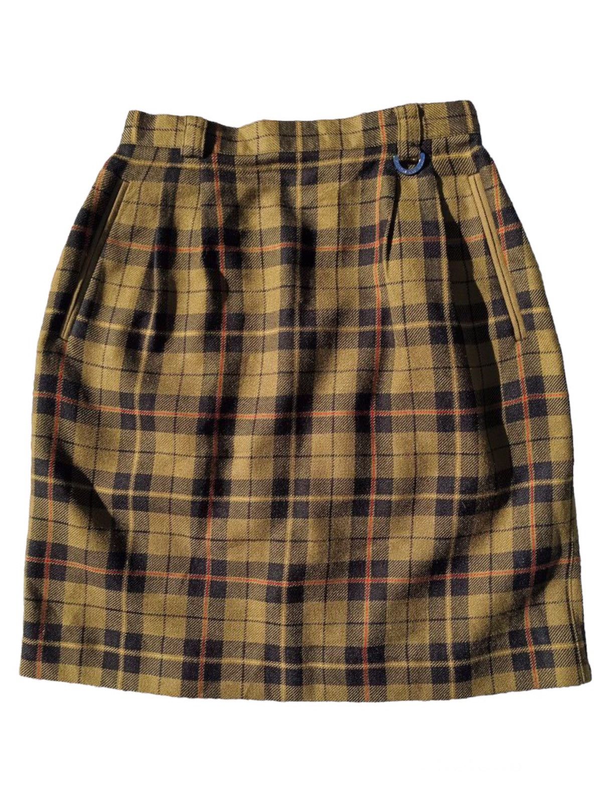 image of Christian Dior Monsieur Vintage Christian Dior Sport Tartan Wool Mini Skirt in Yellow/Green Plaid, 