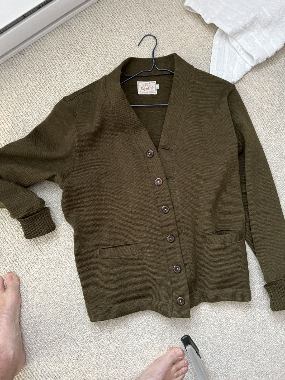 image of Dehen 1920 Classic Cardigan in Green Or Olive, Men's (Size XL)