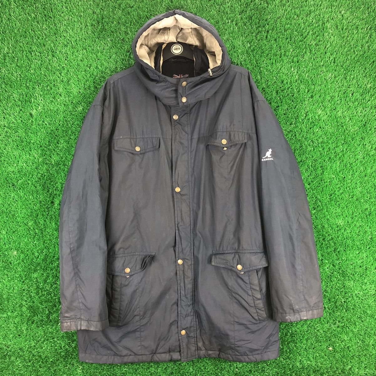 image of 90's Kangol Nylon Coach Long Jacket Hoodie in Blue, Men's (Size 2XL)