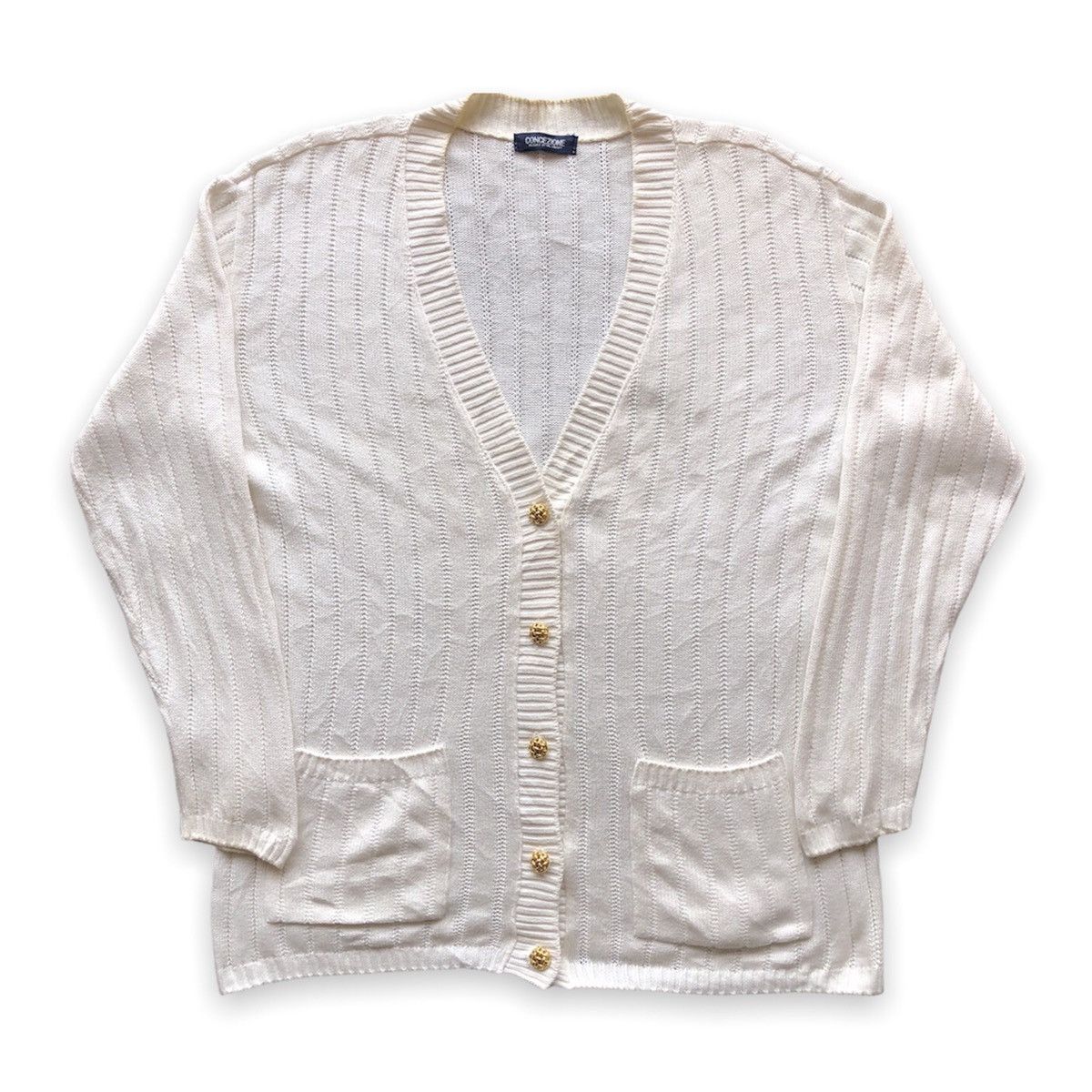 Japanese Brand Vintage 90's Knit Cardigan Gold Button by Concezione Size US L / EU 52-54 / 3 - 1 Thumbnail