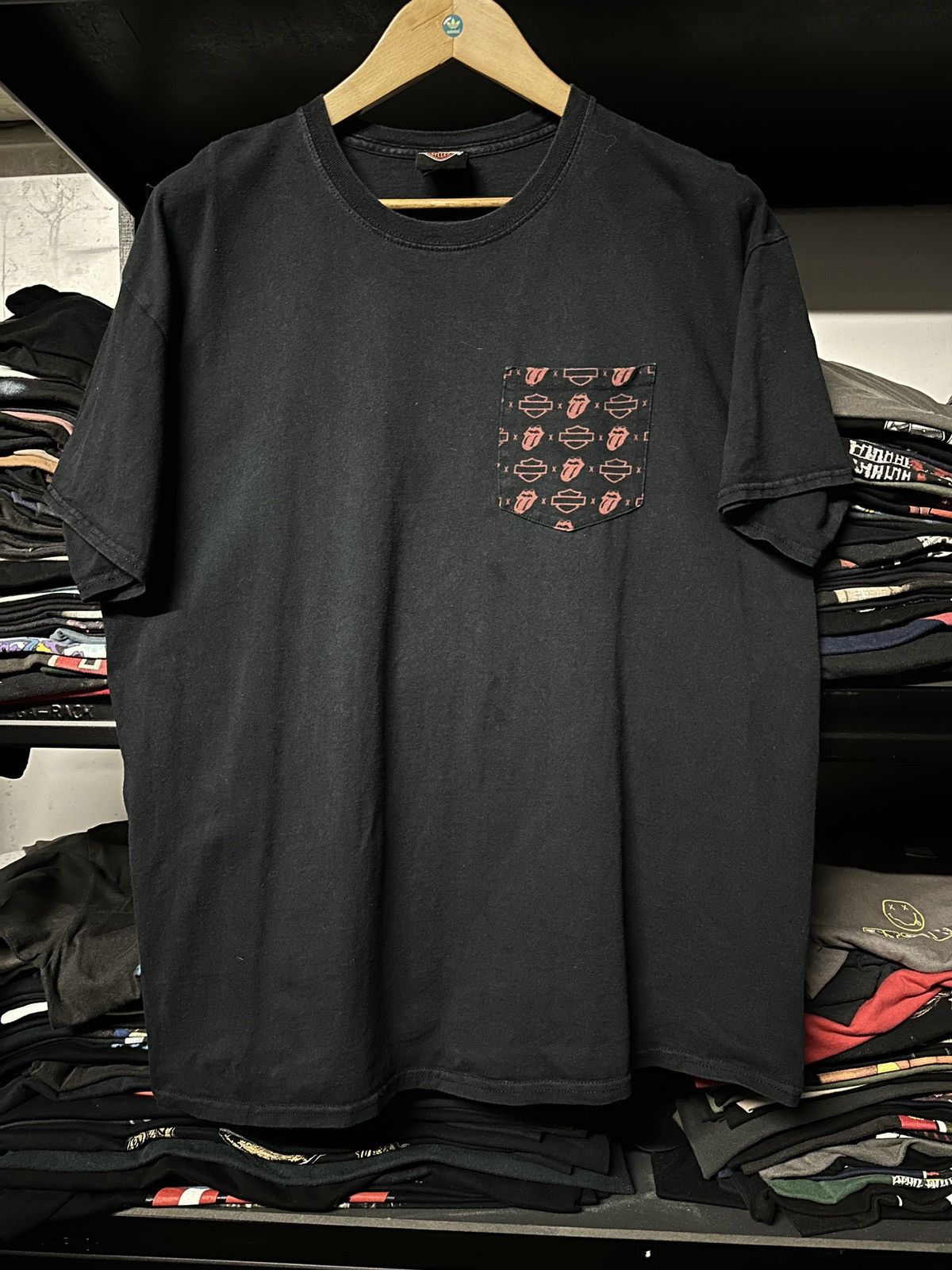 Harley Davidson × The Rolling Stones × Vintage Vintage Rolling Stone X Harley Davidson Pocket Faded Tee Size US XL / EU 56 / 4 - 3 Thumbnail