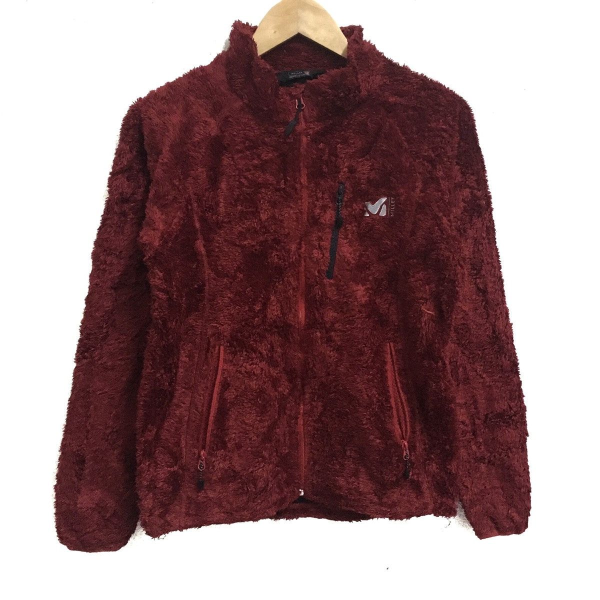 image of Outdoor Life x Vintage Millet Small Logo Outdoor Fleece Zipper Sweater in Maroon, Men's