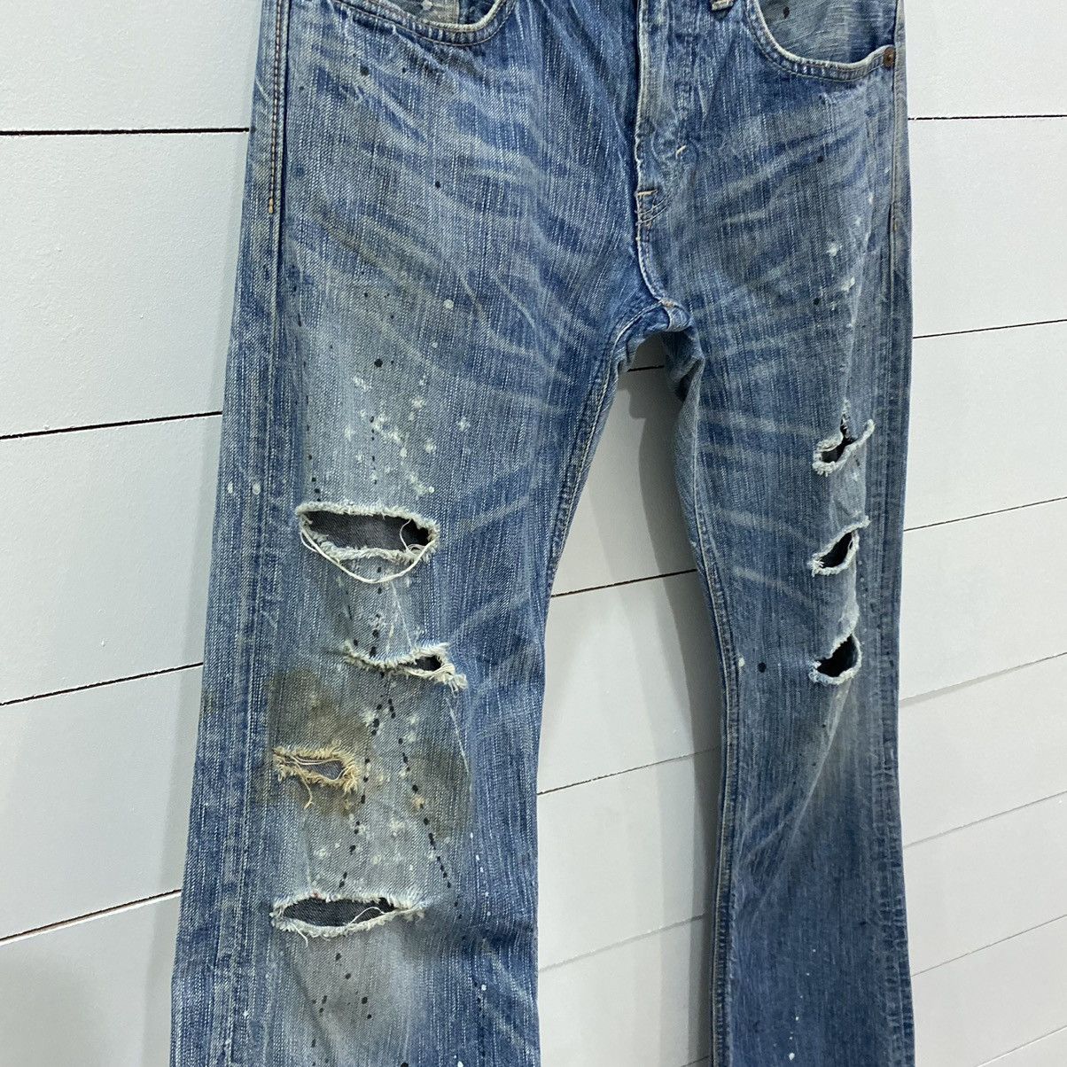 Edwin × Japanese Brand × Vintage Edwin Distressed Painted Flare Denim Jeans Kapital Style Size US 31 - 5 Thumbnail