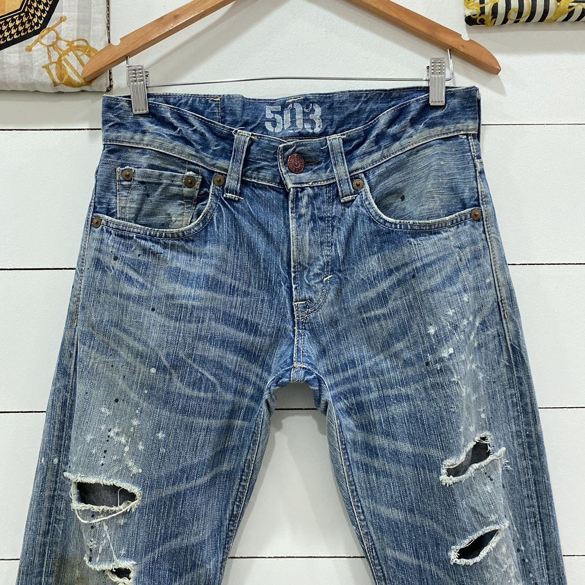 Edwin × Japanese Brand × Vintage Edwin Distressed Painted Flare Denim Jeans Kapital Style Size US 31 - 3 Thumbnail