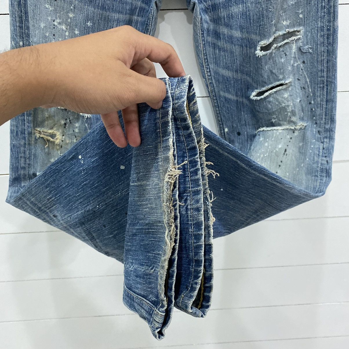 Edwin × Japanese Brand × Vintage Edwin Distressed Painted Flare Denim Jeans Kapital Style Size US 31 - 12 Thumbnail