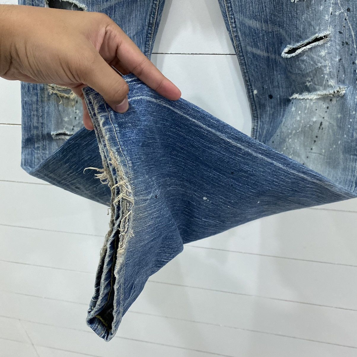 Edwin × Japanese Brand × Vintage Edwin Distressed Painted Flare Denim Jeans Kapital Style Size US 31 - 13 Thumbnail