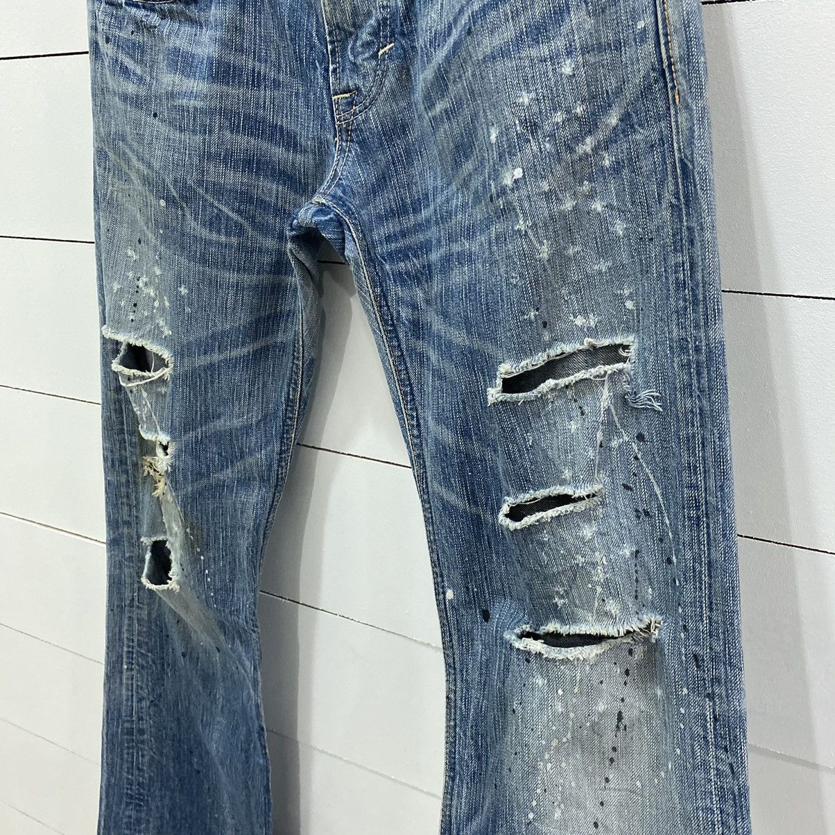Edwin × Japanese Brand × Vintage Edwin Distressed Painted Flare Denim Jeans Kapital Style Size US 31 - 4 Thumbnail
