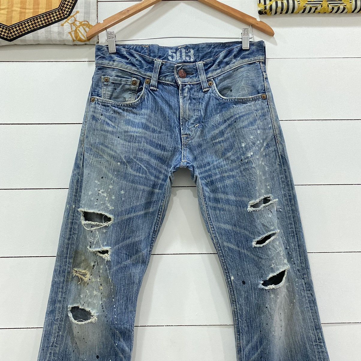 Edwin × Japanese Brand × Vintage Edwin Distressed Painted Flare Denim Jeans Kapital Style Size US 31 - 2 Thumbnail