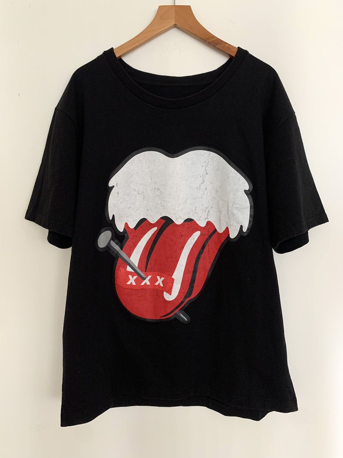 image of Number (N)Ine X God Selection Rolling Stones Xxx Tee Size XL in Black, Men's