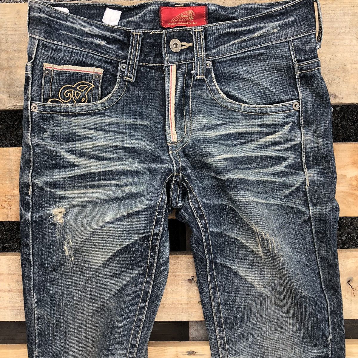 Japanese Brand Number Nine Style Distressed Indian Motocycle Denim Jeans Size US 30 / EU 46 - 4 Thumbnail