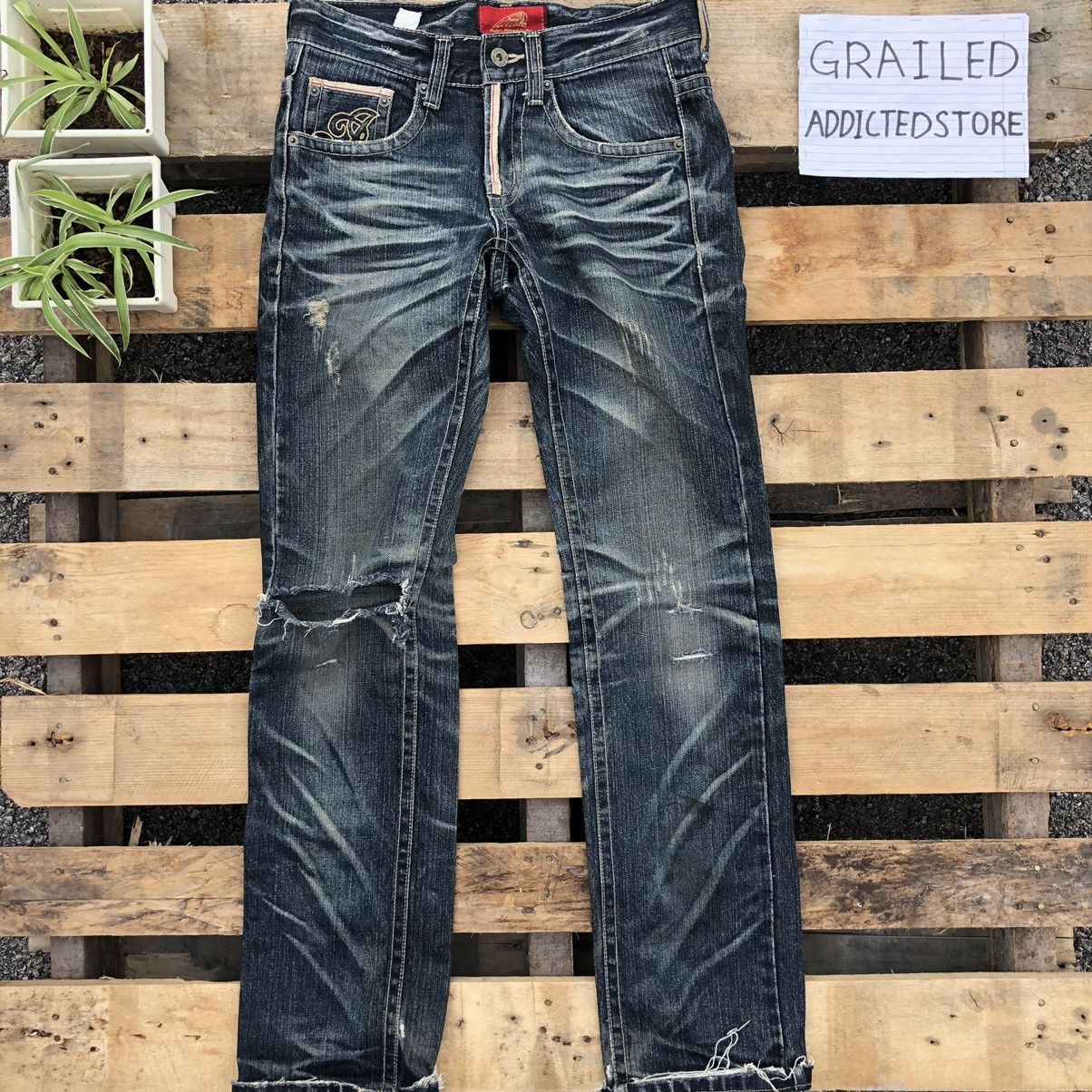 image of Distressed Denim x Seditionaries Number Nine Style Distressed Indian Motocycle Denim Jeans in Dark 
