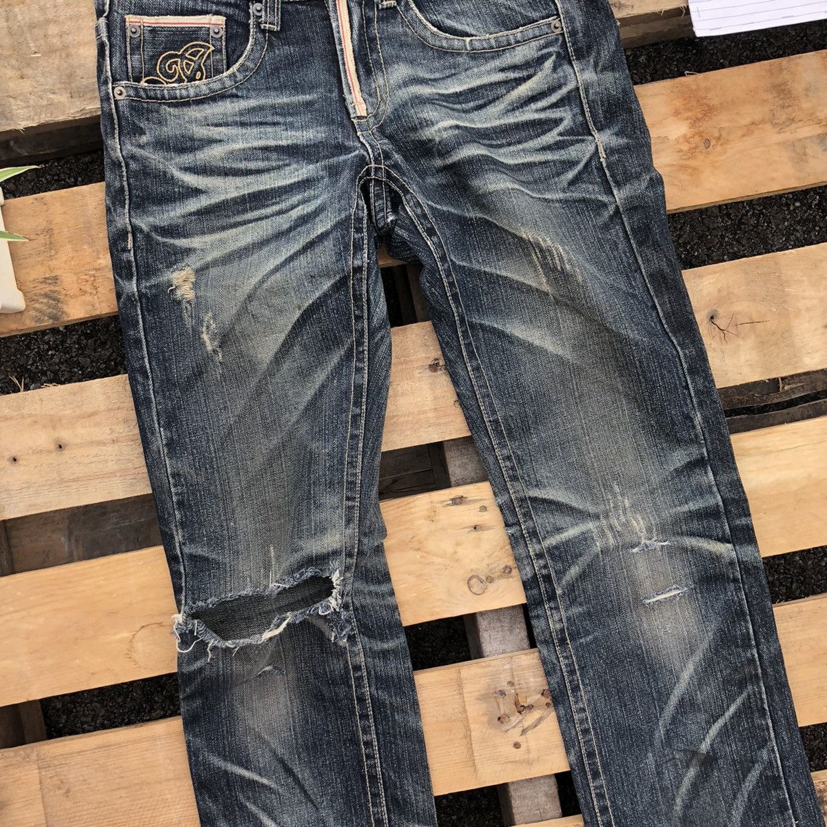 Japanese Brand Number Nine Style Distressed Indian Motocycle Denim Jeans Size US 30 / EU 46 - 3 Thumbnail