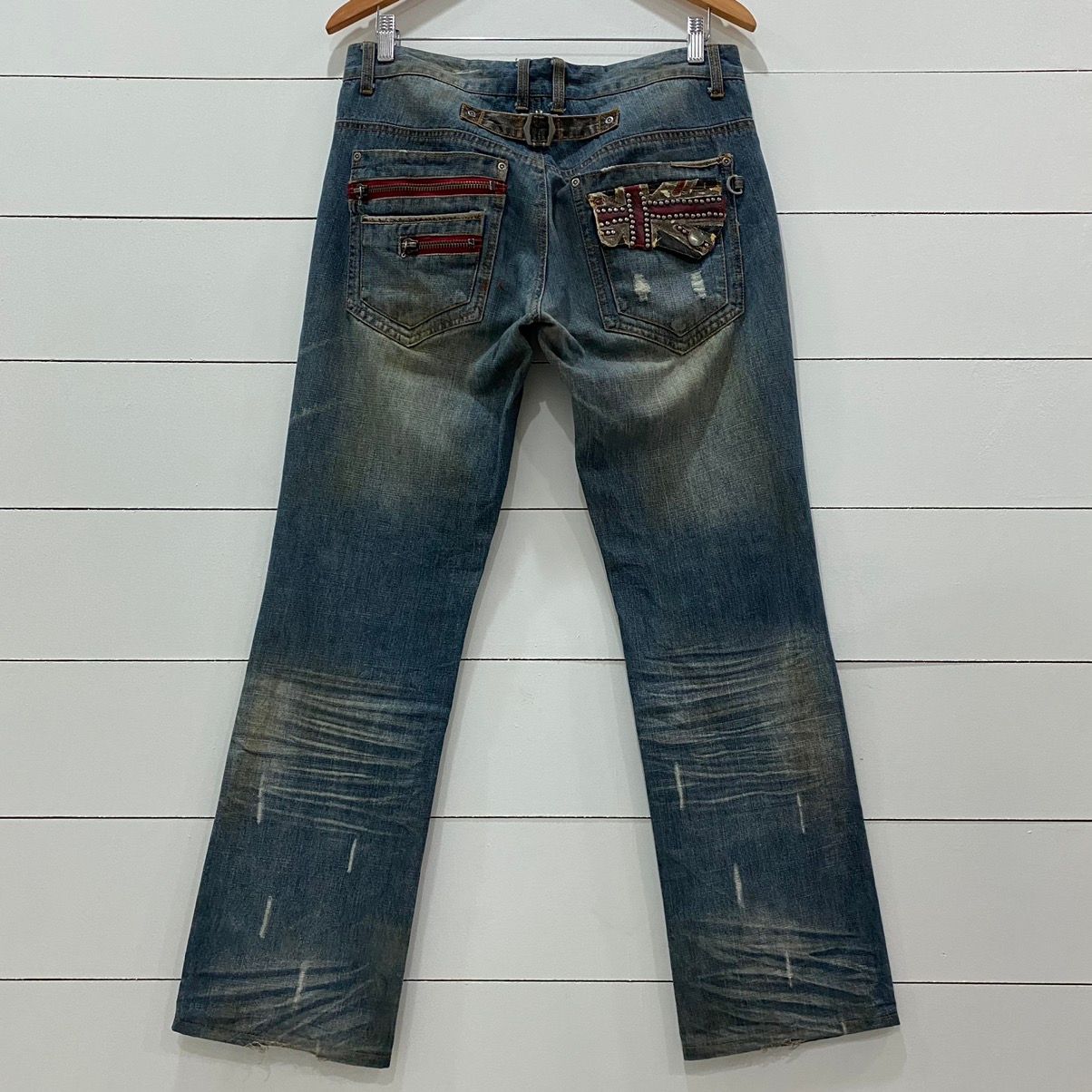 Pre-owned If Six Was Nine X Le Grande Bleu L G B Semantic Design Buckle Distressed Denim Jeans (size 32)