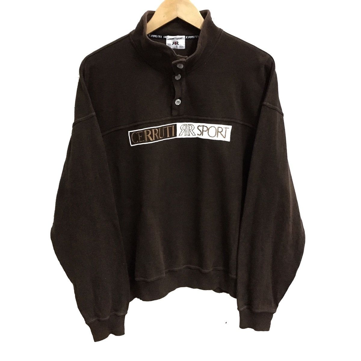 image of Cerruti 1881 x Vintage Cerruti Sport Big Logo Embroidered Sweatshirt Jumper in Brown (Size Medium)
