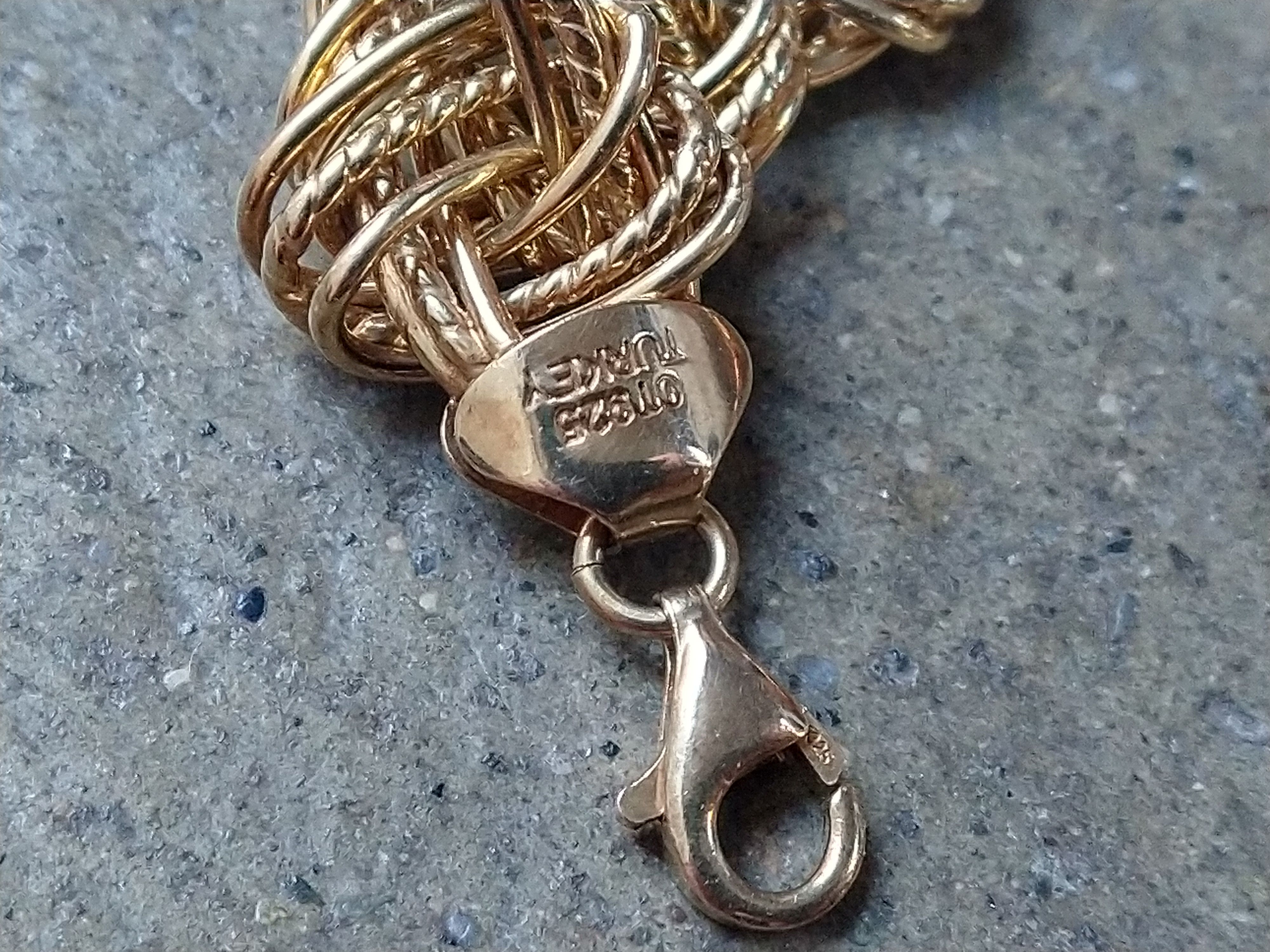 Jewelry Sterling Silver Bracelet Knot Link Chain Gold Plated 7.75" Size ONE SIZE - 6 Thumbnail