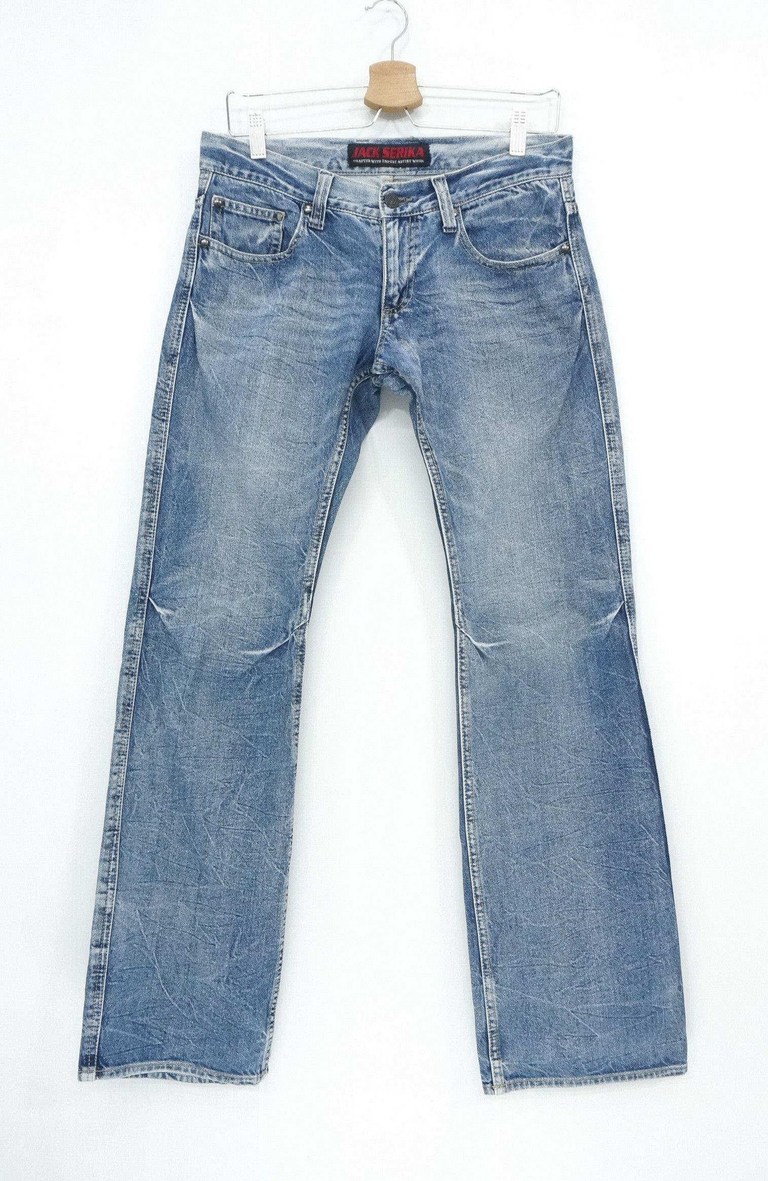 Japanese Brand 🔥 JACK SERIKA Vintage Wings Printed Flared Jeans Size US 30 / EU 46 - 2 Thumbnail