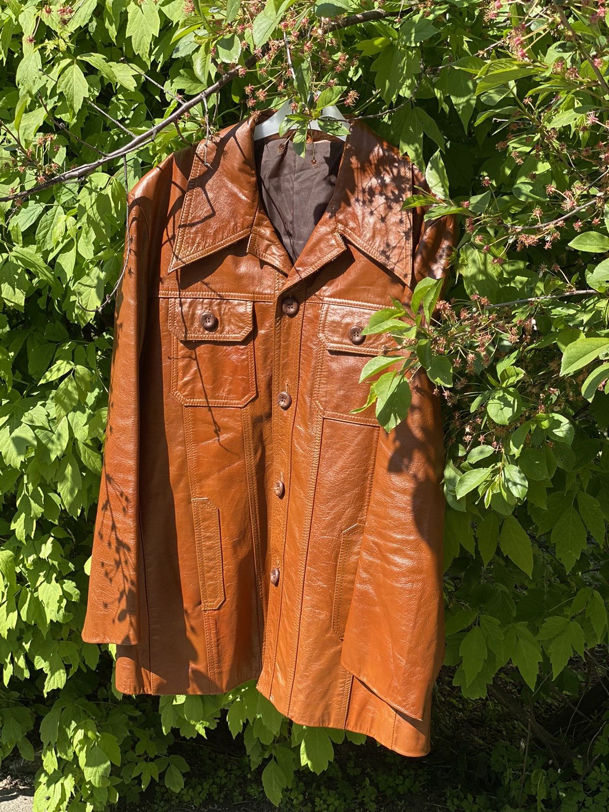 Cowboy Equipment × Vintage 70’s Vintage Brown Leather jacket sharp collar American Rare Size US L / EU 52-54 / 3 - 4 Thumbnail