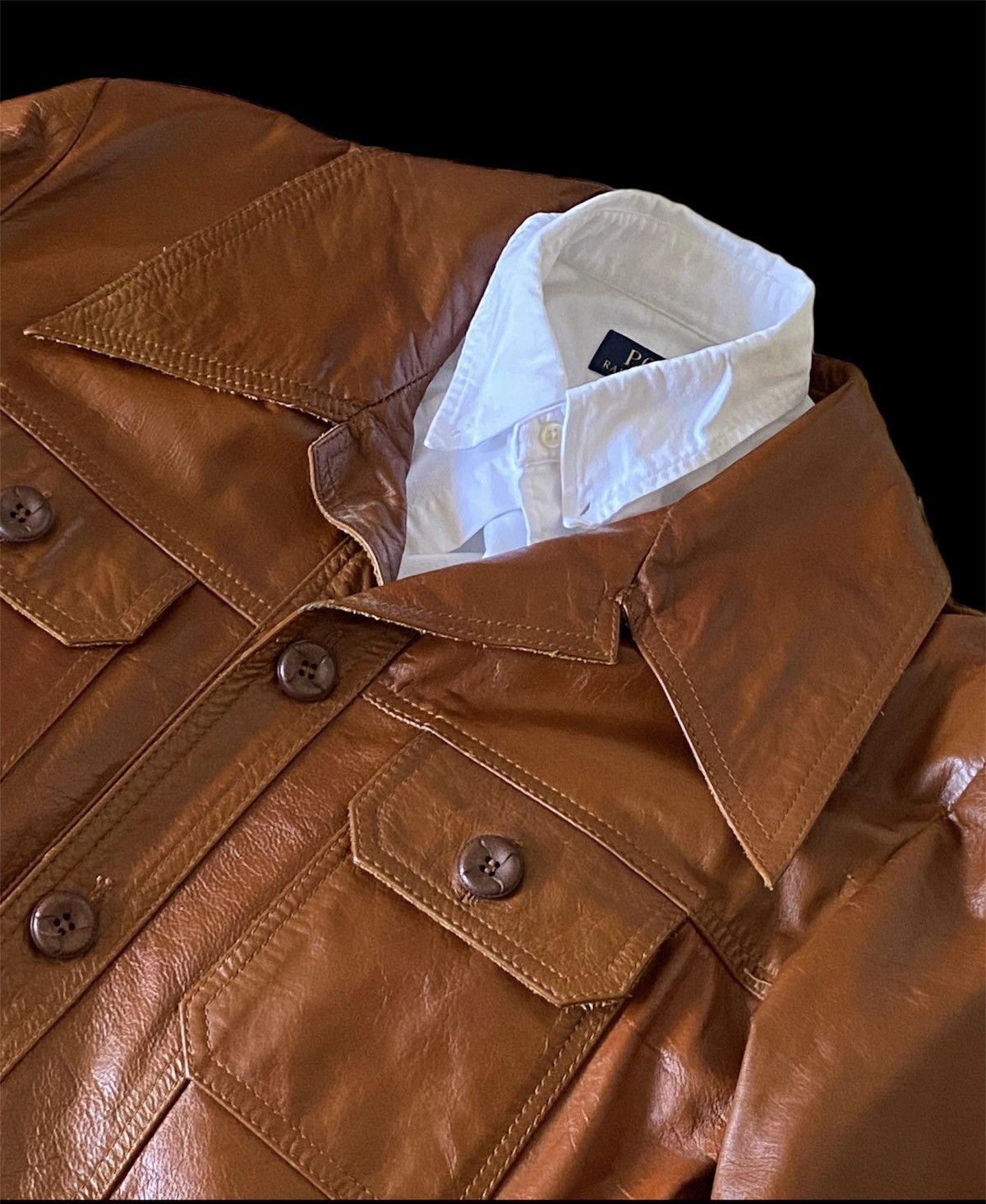 Cowboy Equipment × Vintage 70’s Vintage Brown Leather jacket sharp collar American Rare Size US L / EU 52-54 / 3 - 19 Thumbnail