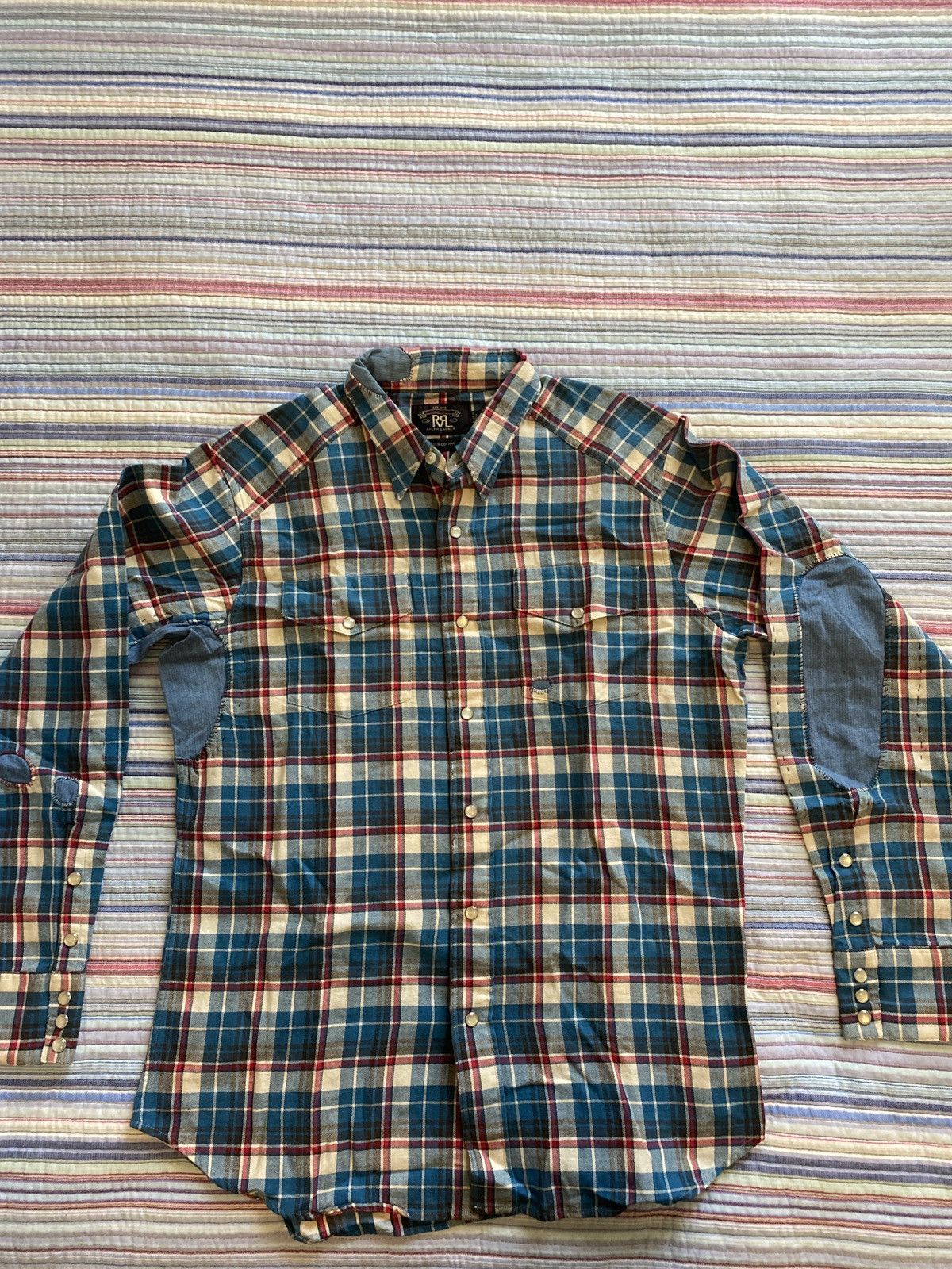 image of Rrl Ralph Lauren Rrl Distressed Western Workshirt in Blue, Men's (Size Medium)