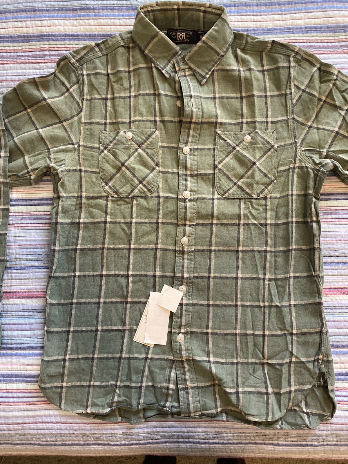 RRL Plaid cotton-linen twill workshirt