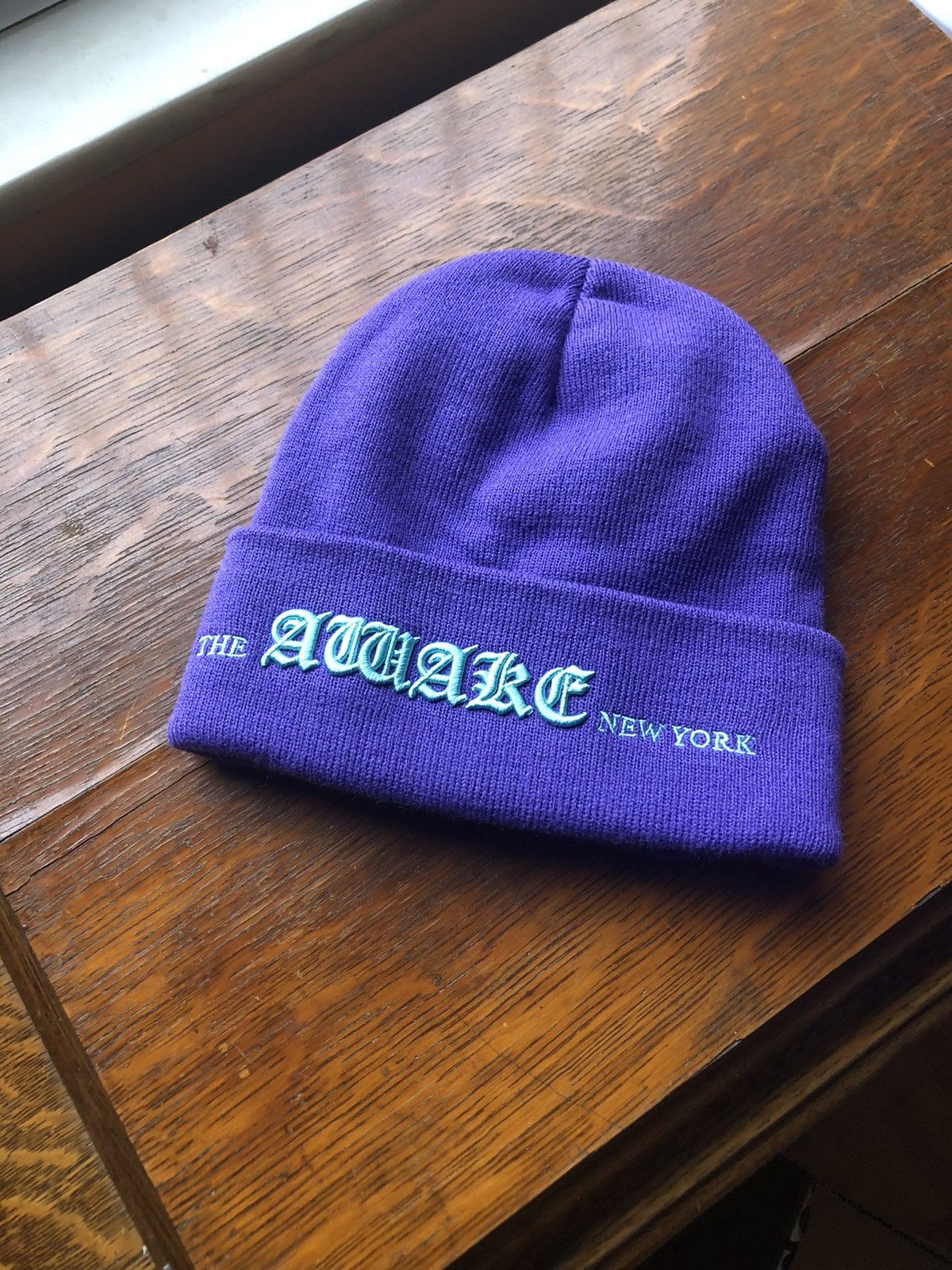 image of Awake Ny Old English Script Beanie Hat in Violet, Men's