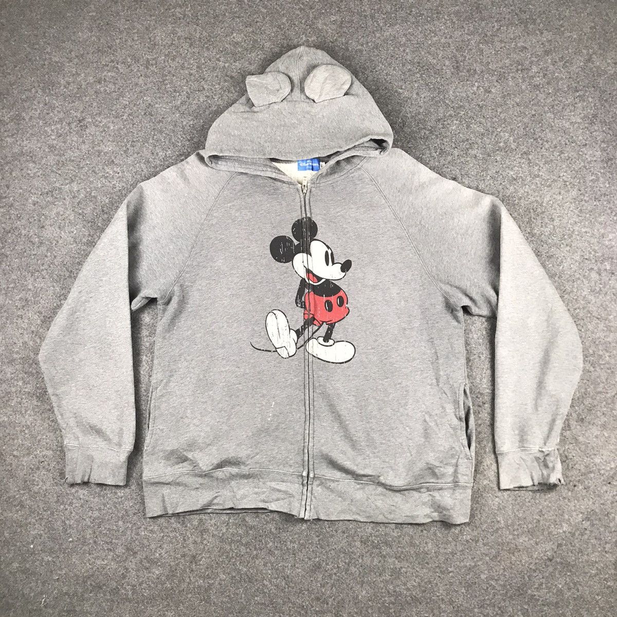 image of Cartoon Network x Mickey Mouse Vintage Mickey Mouse Ears On Hoodie in Grey, Men's (Size XL)