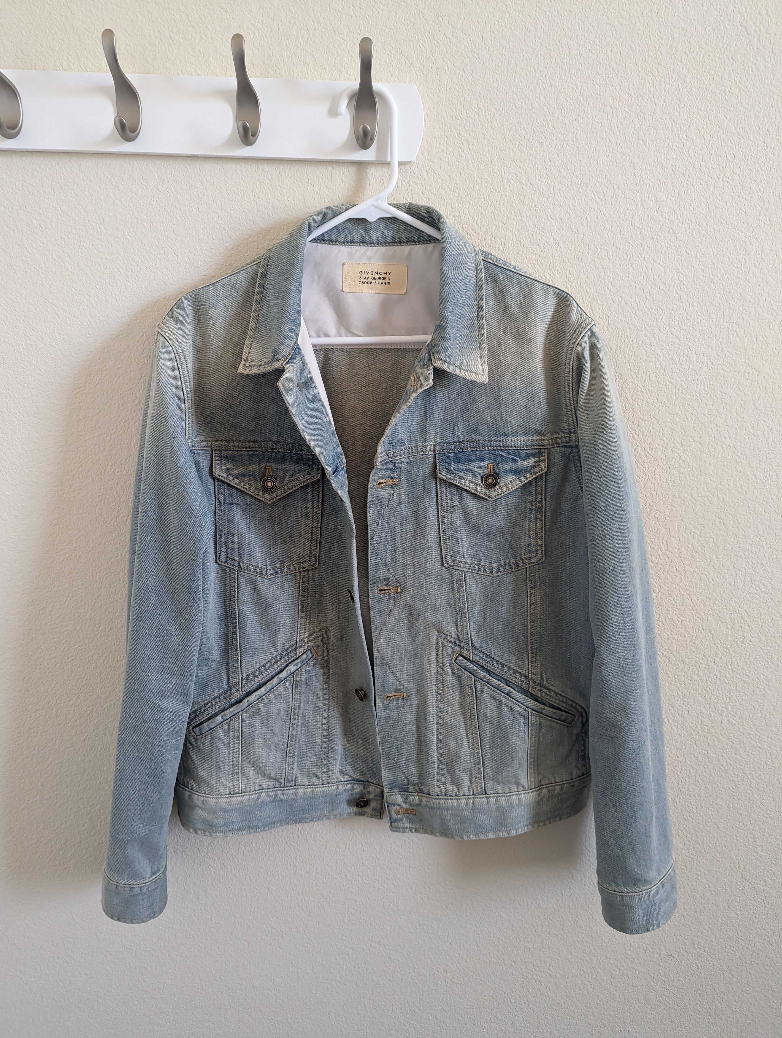 image of Givenchy Denim Jacket With Back-Yoke Embroidery in Light Blue Wash, Men's (Size XL)