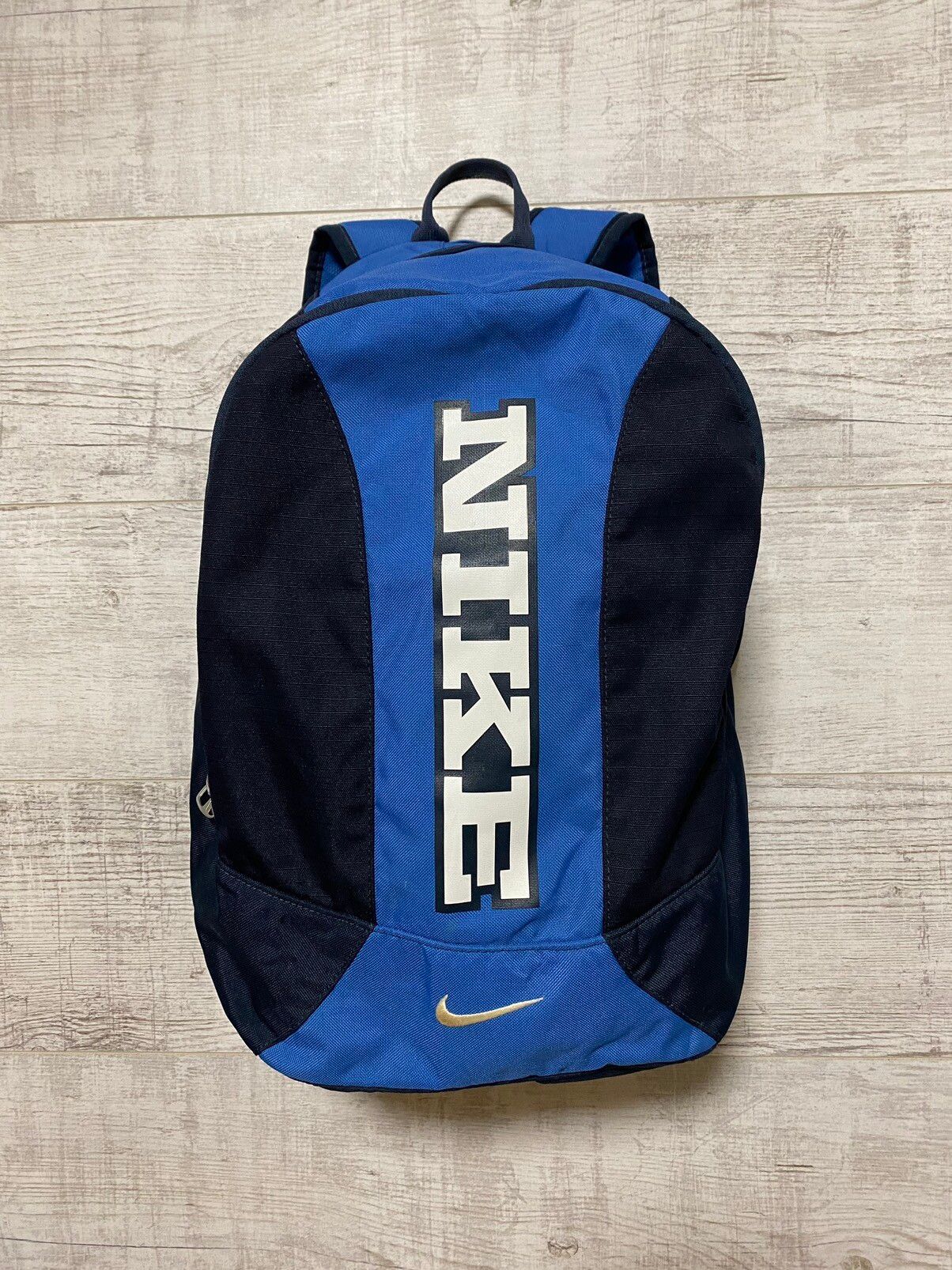 Pre-owned Nike X Vintage Y2k Nike Big Logo Backpack In Navy Blue