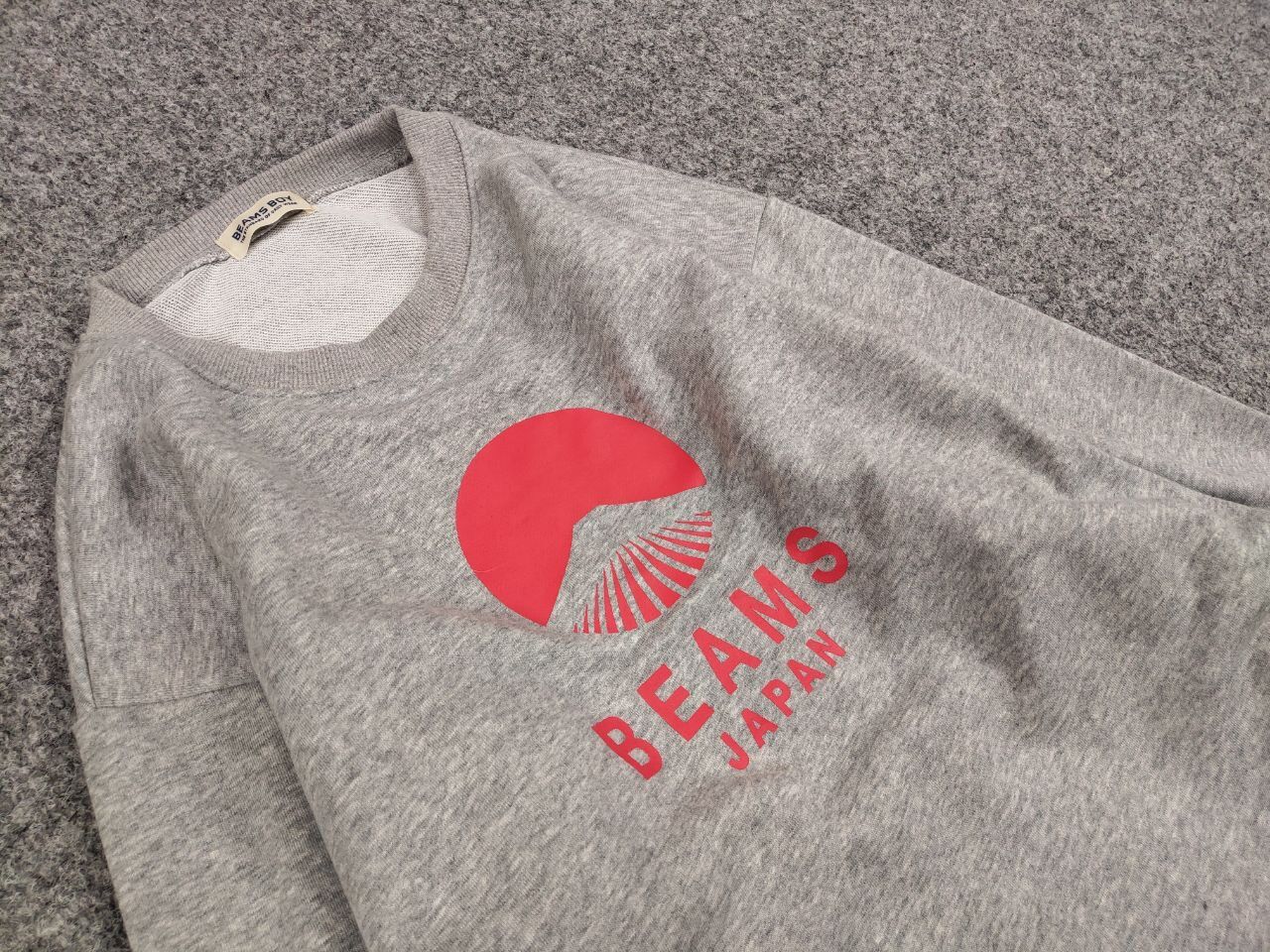 Japanese Brand Beams Boy Japan Red Logo Blank Crew Check Gray Sweatshirt Size US L / EU 52-54 / 3 - 12 Thumbnail